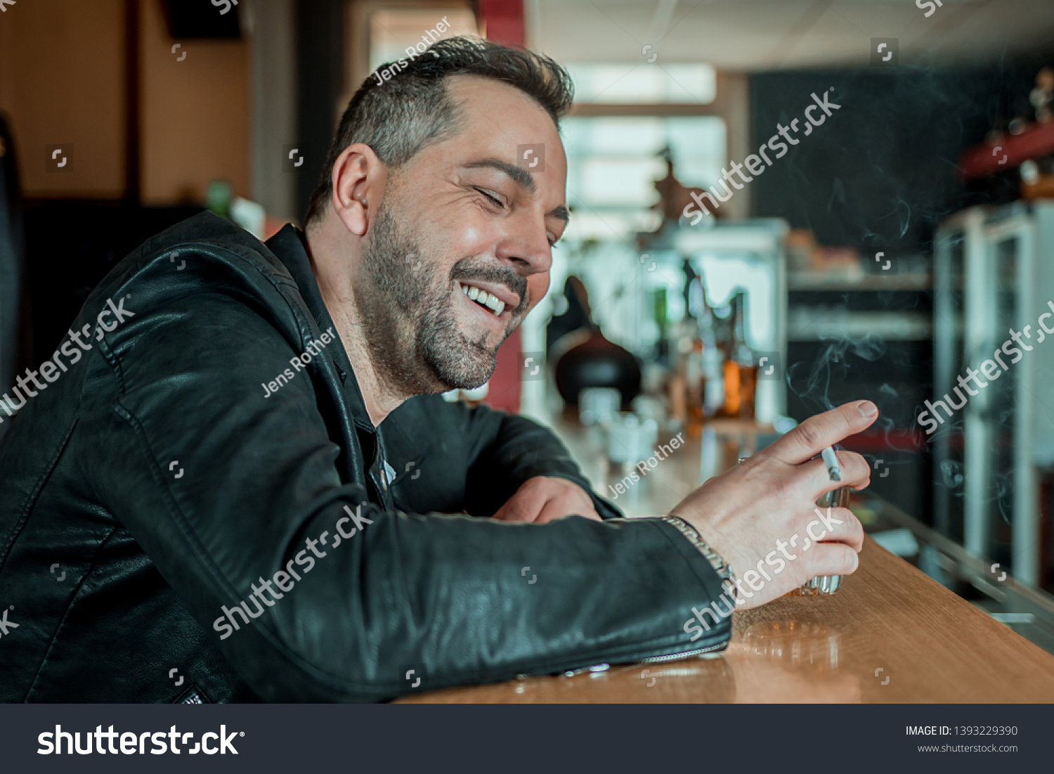 Laughing Man Bar Counter Whiskey Cigarette Stock Photo 1393229390 ...