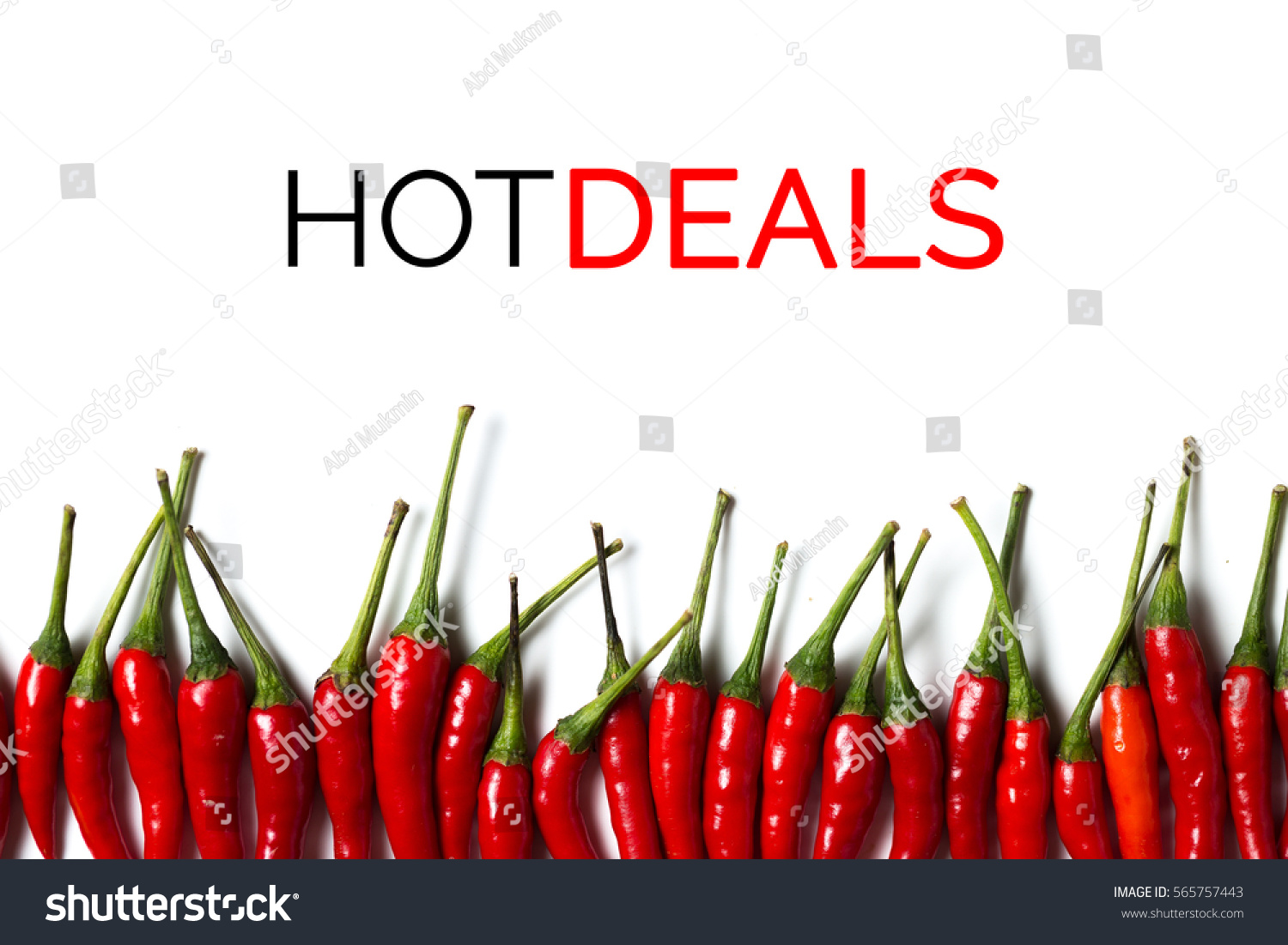 A Lay Flat Chillies Isolated Over White Background With Word Title Hot Deals