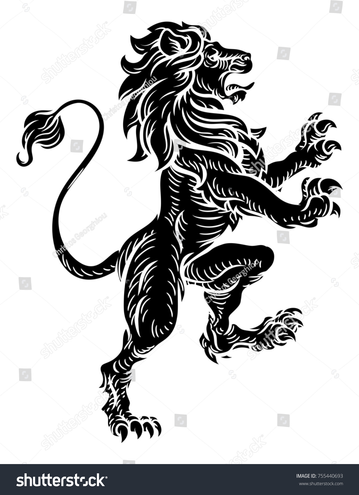 Lion Standing Rampant On Hind Legs Stock Illustration 755440693 ...