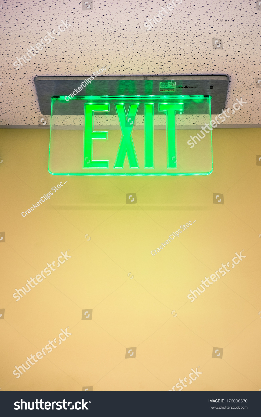 Lit Exit Sign Hanging Ceiling Office Stock Photo Edit Now 176006570