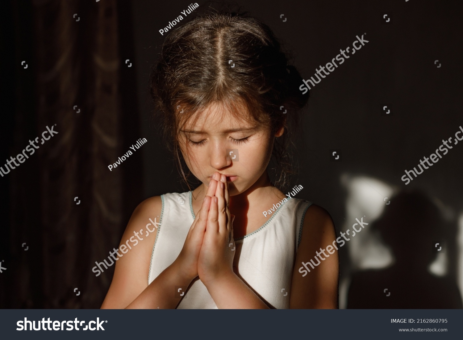 Little Girl Folded Her Hands Prayer Stock Photo 2162860795 | Shutterstock