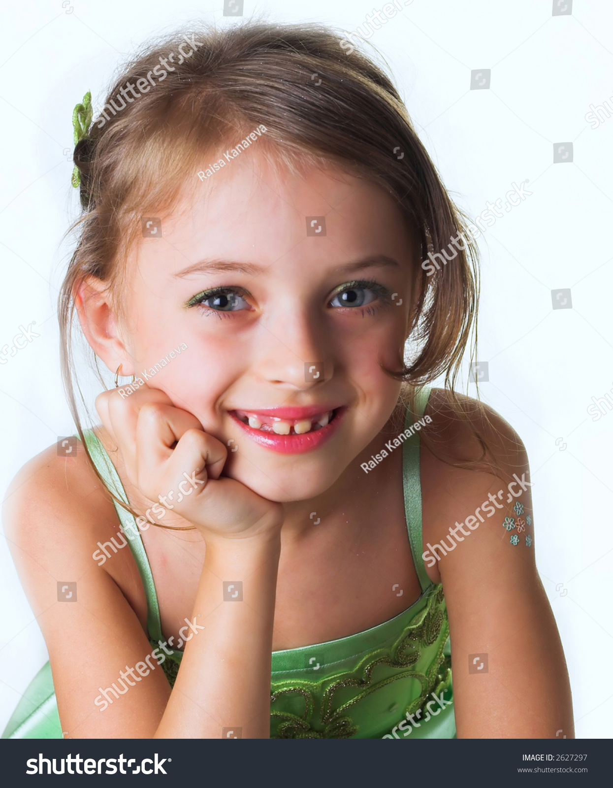 Little Innocent Girl Green Dress Stock Photo 2627297 - Shutterstock