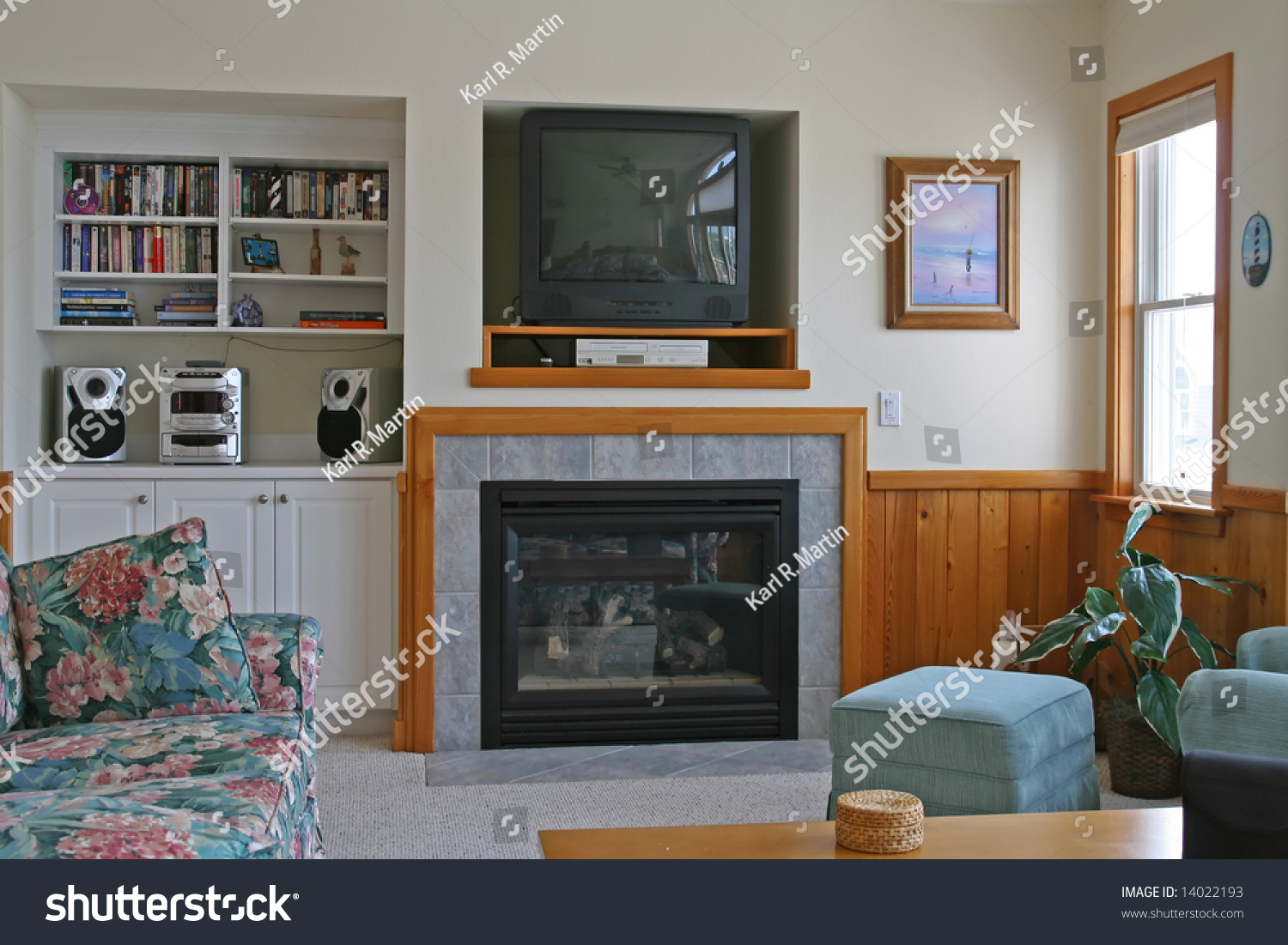 Living Room Fireplace Television Dvd Player Stock Image Download Now