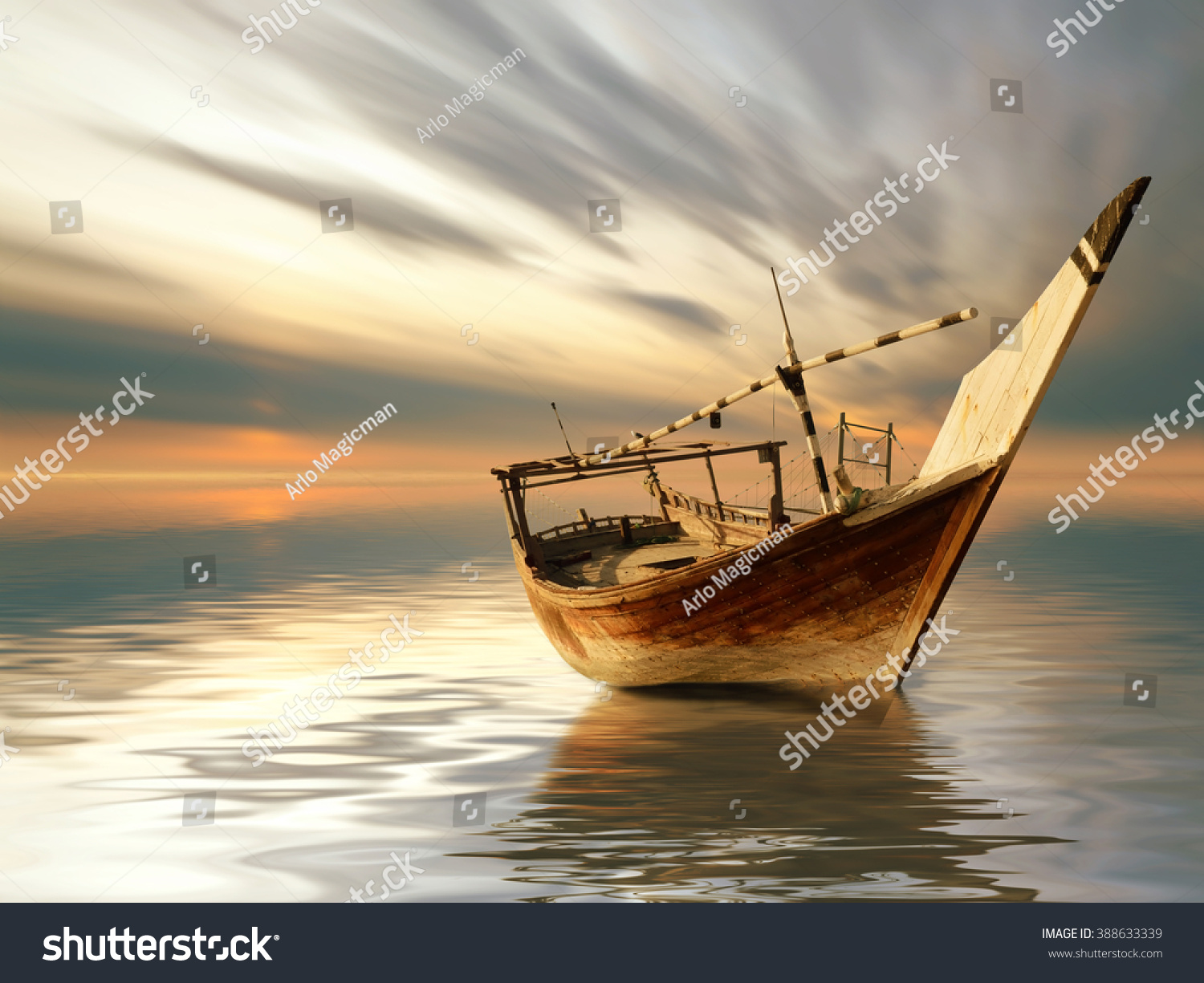 A Lonely Boat In The Middle Of The Sea Stock Photo 388633339 : Shutterstock