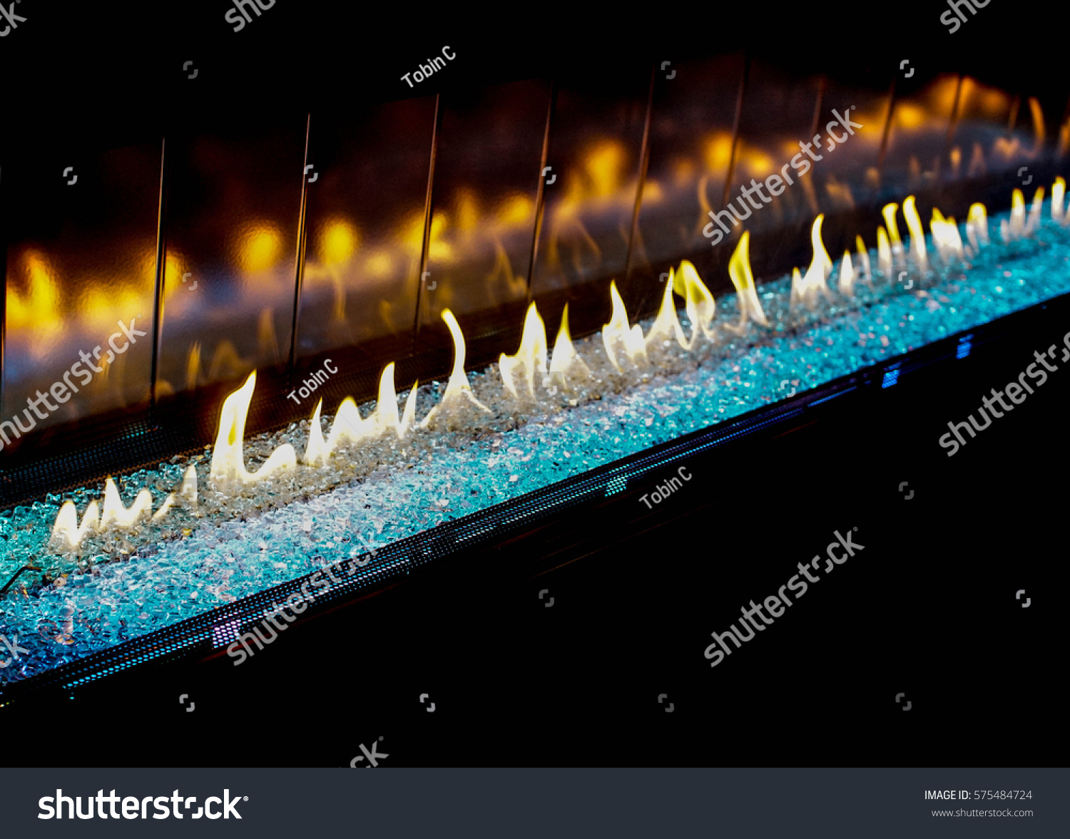 Long Modern Design Gas Fireplace Glowing Stock Photo Edit Now