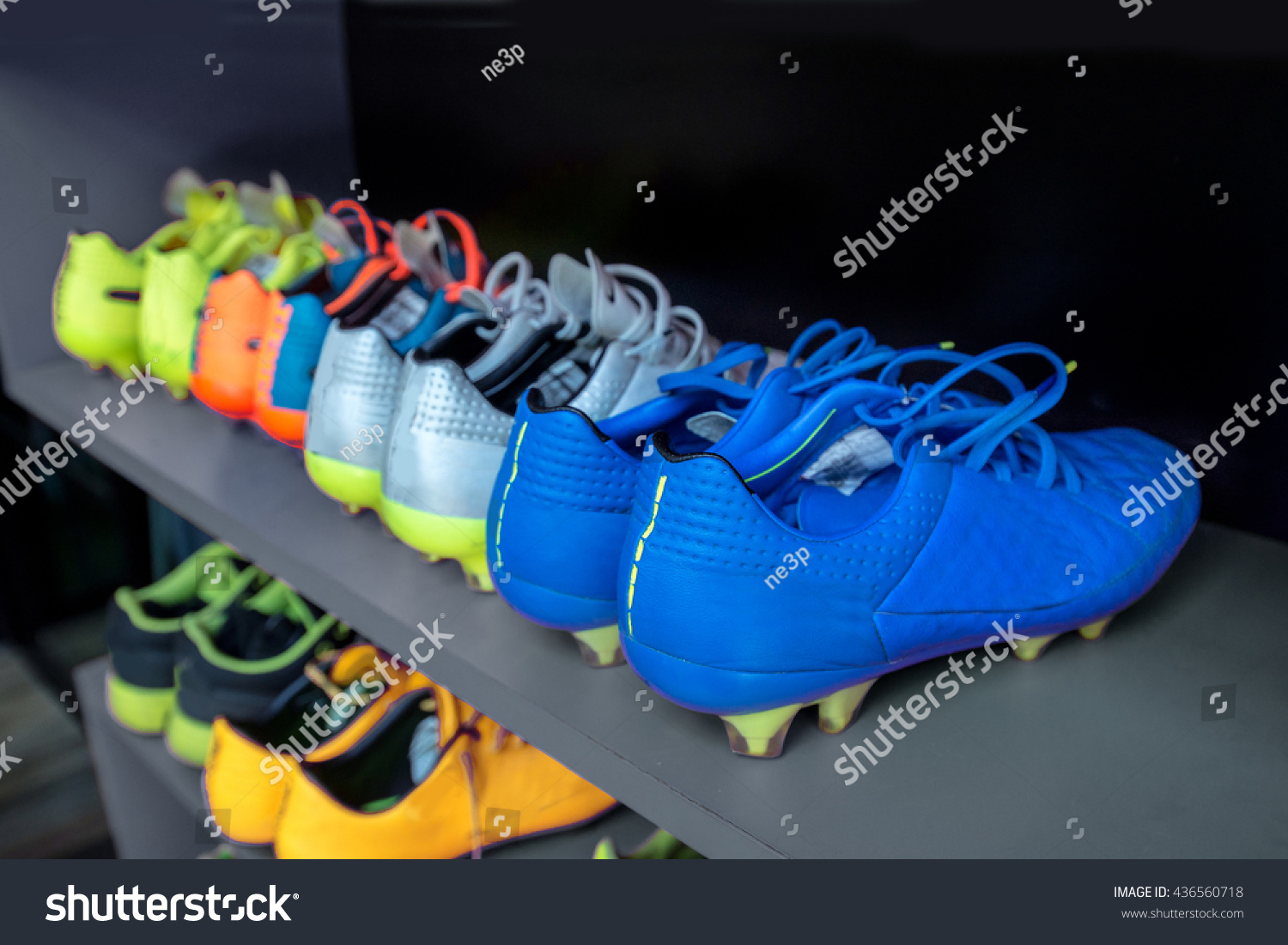 Cleats Soccer Boots On Shoe Rack Stock Photo Edit Now 436560718