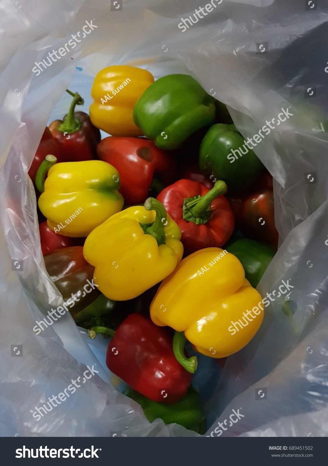 Fresh Peppers Plastic Bag Yellow Bell Stock Photo Edit Now 689451502