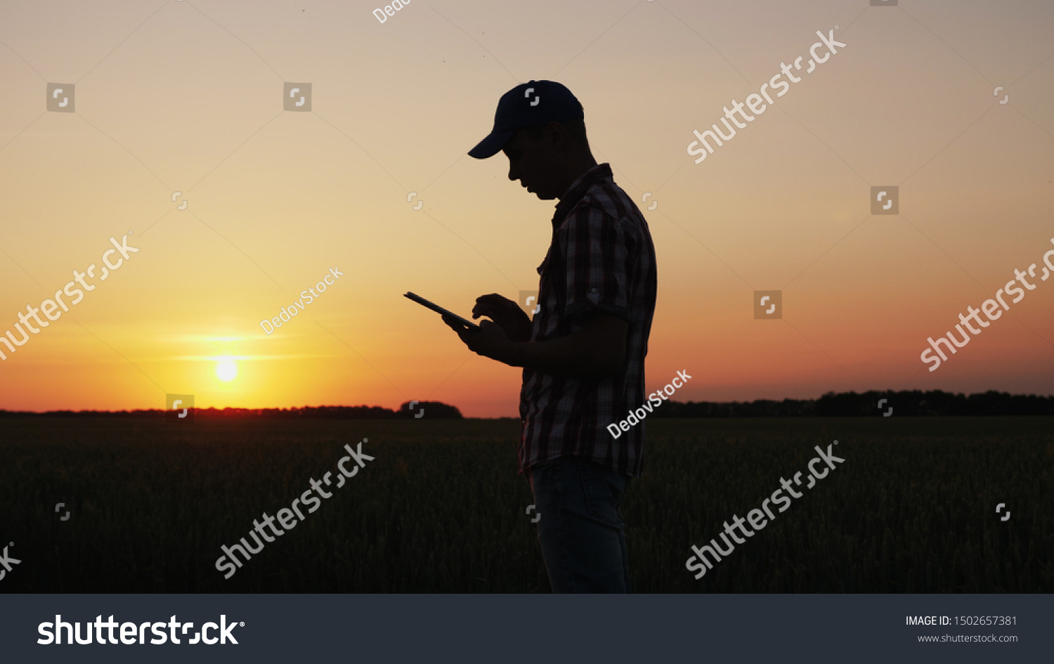 Male Farmer Working Field Sunset Enjoying Stock Photo 1502657381 ...