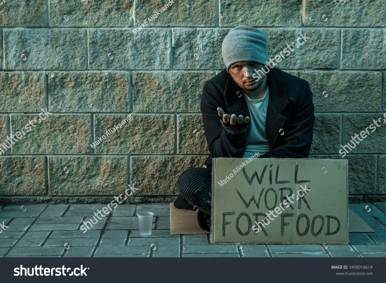 Man Homeless Man Asks Alms On Stock Photo (Edit Now) 1499016614