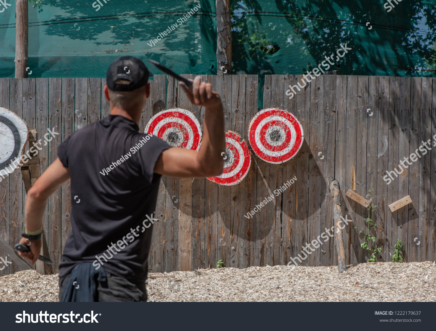 Man Ready Throwing Knife Target On Stock Photo Edit Now