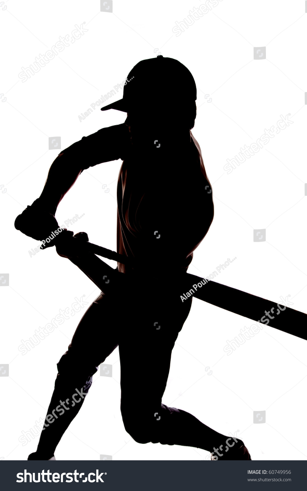 A Man Is Silhouetted On A White Background Beginning To Swing His Bat ...