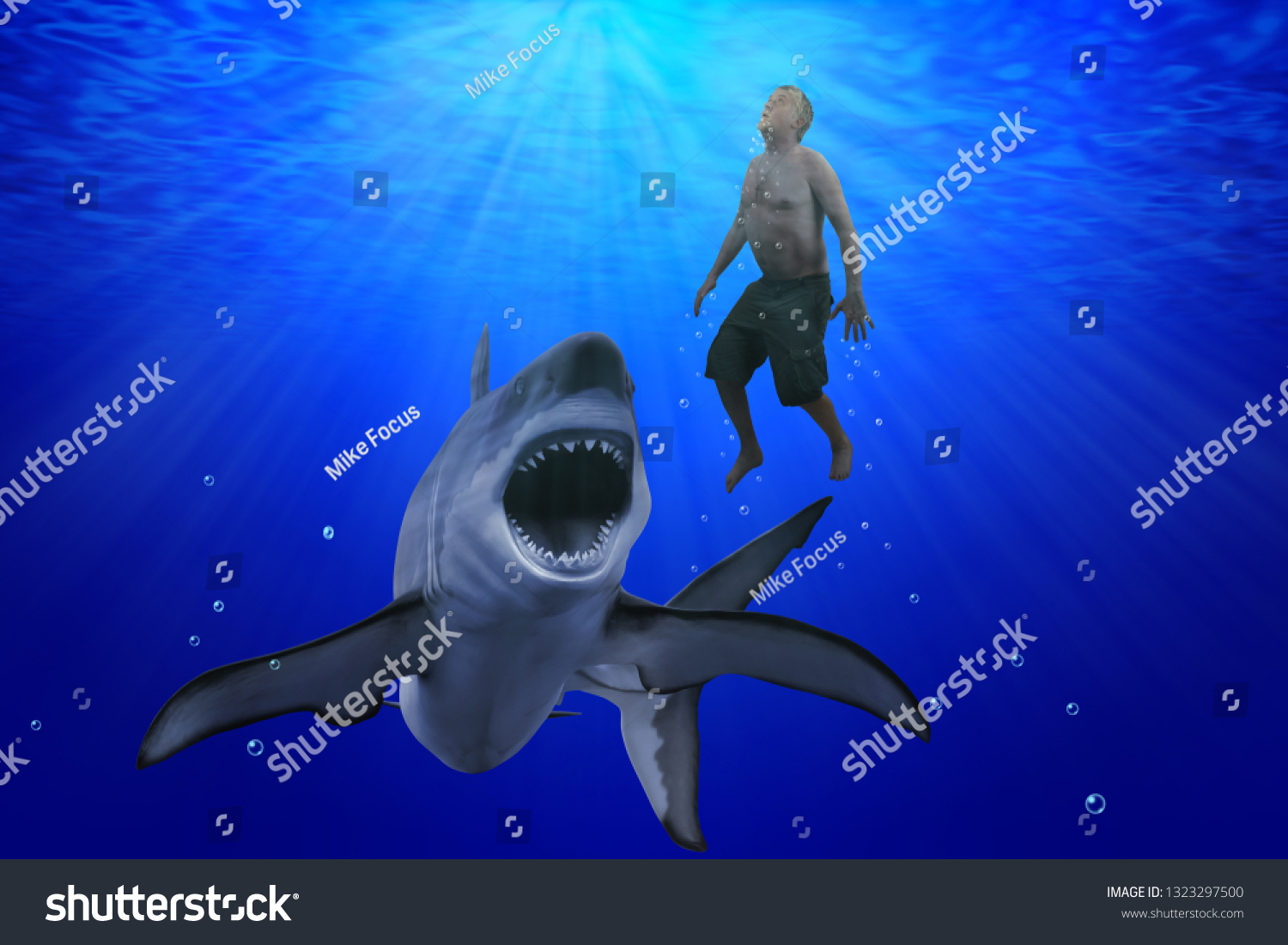 Man Swimming Deep Underwater Ocean Giant Stock Photo Edit Now 1323297500