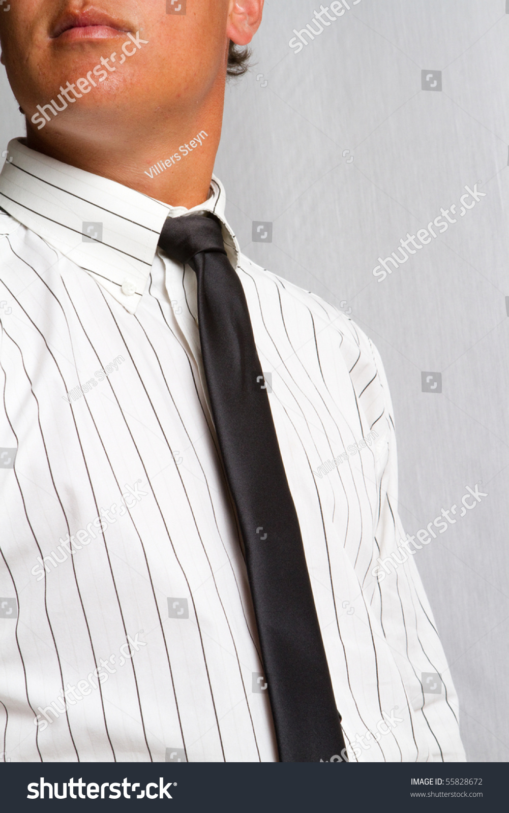 black and white striped shirt with tie