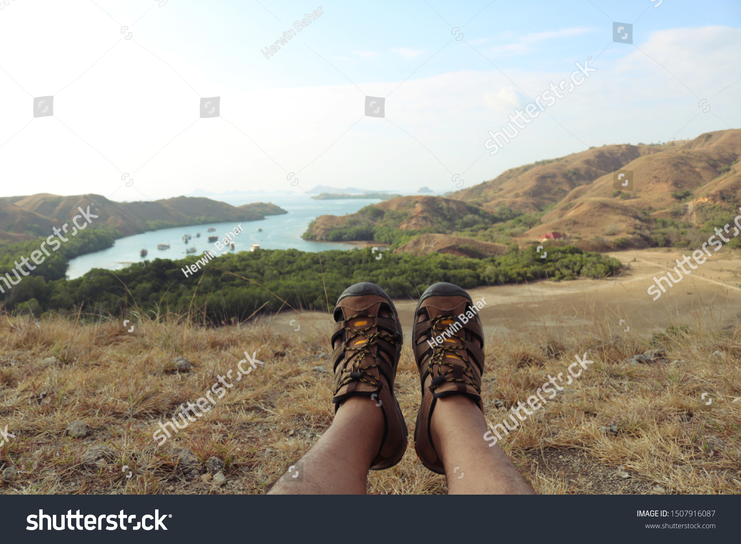 Man Wearing Hiking Shoes Enjoying 