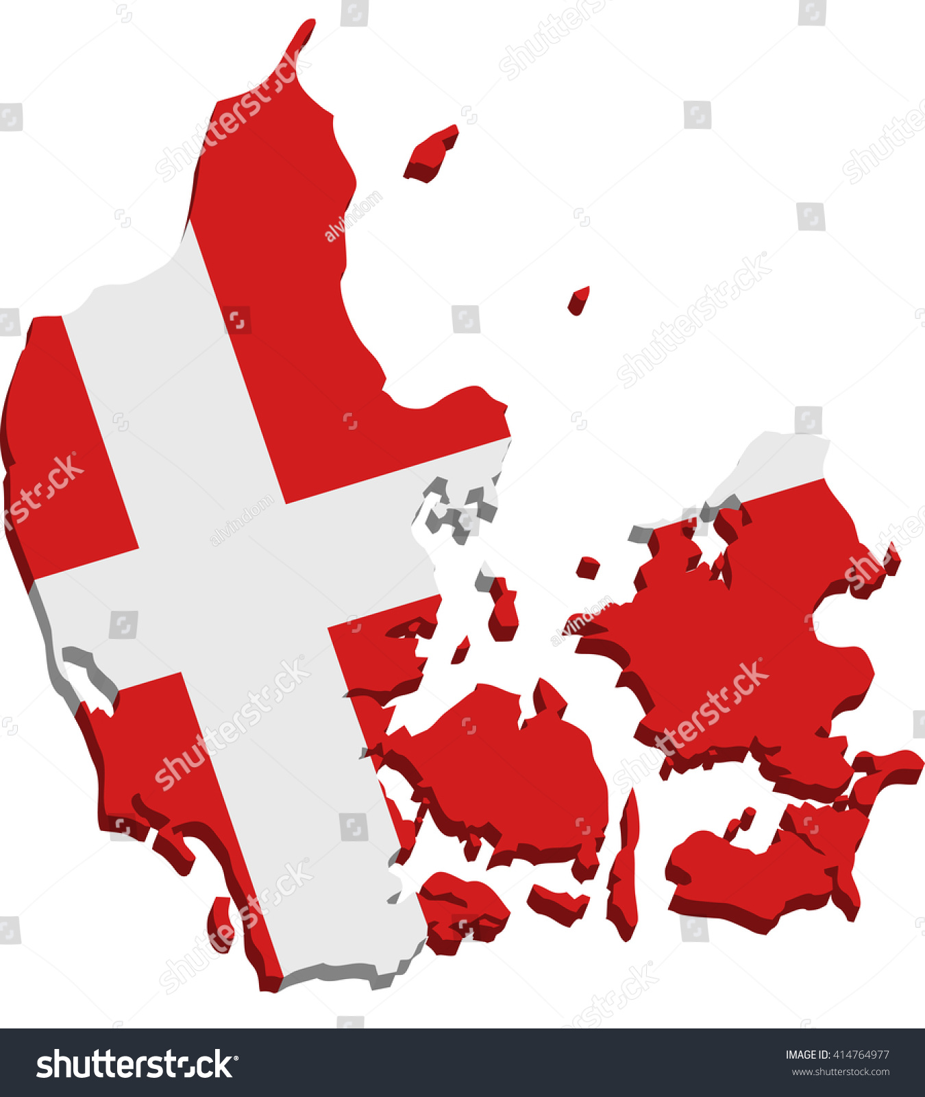 Map Denmark 3d Flag On White Stock Illustration 414764977