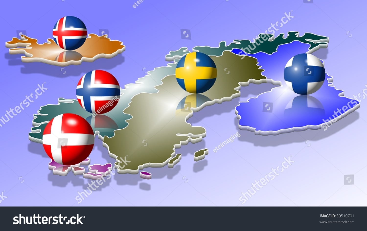 Map Five Scandinavian Countries Their Flags Stock Illustration 89510701 Shutterstock