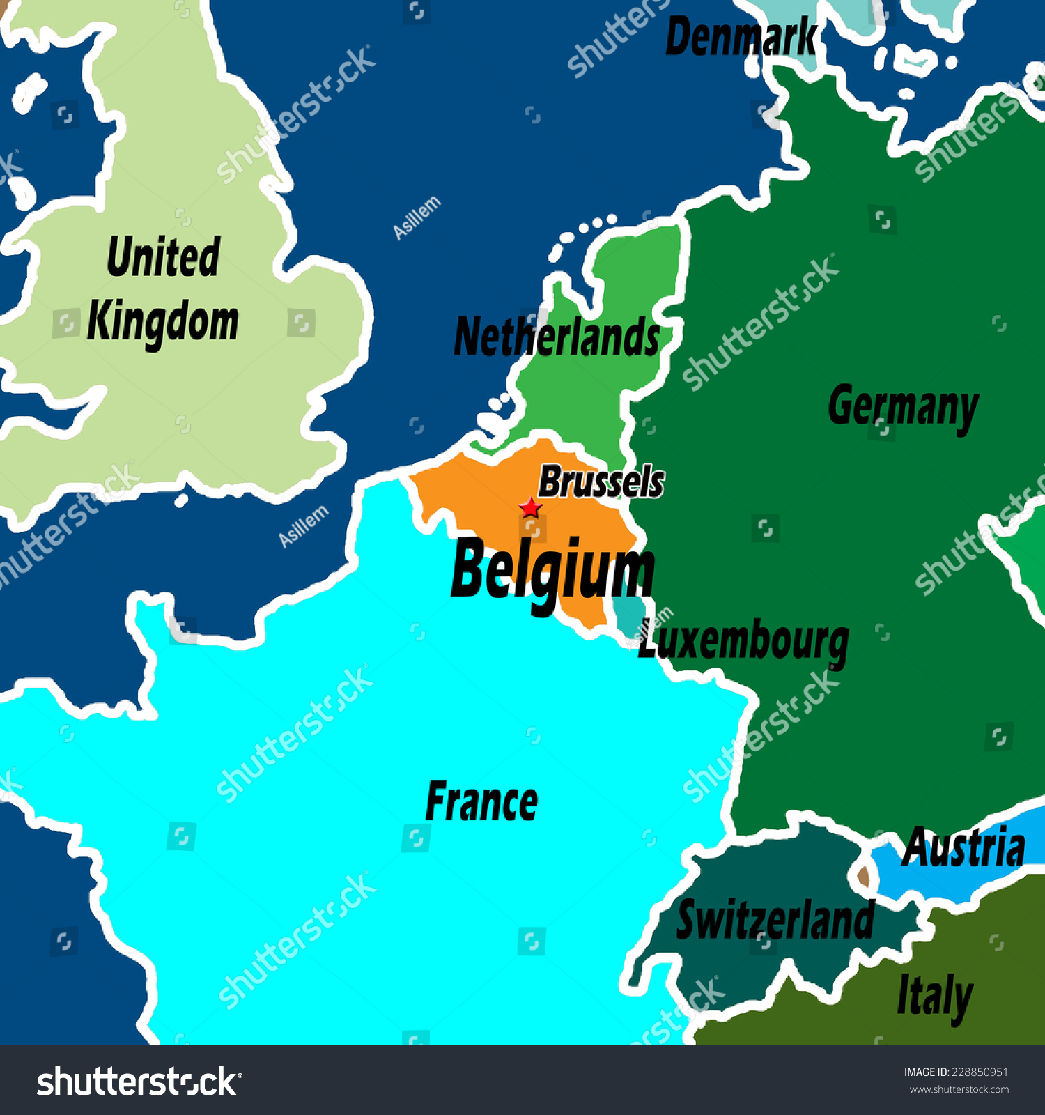 Map Northern Europe Belgium Highlighted Light Stock Illustration