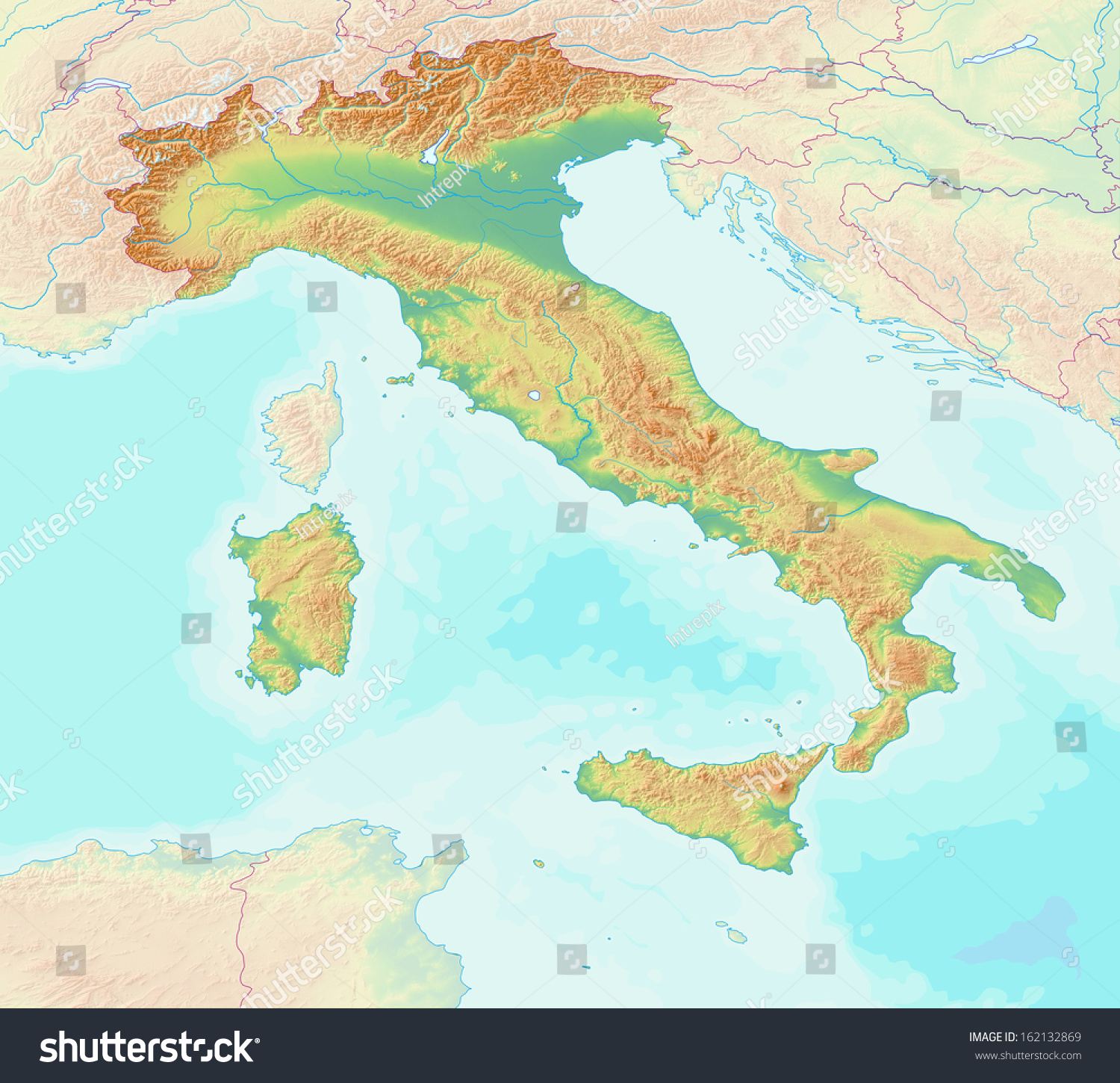 Map Showing Topography Italy Without Labels Stock Photo Edit Now