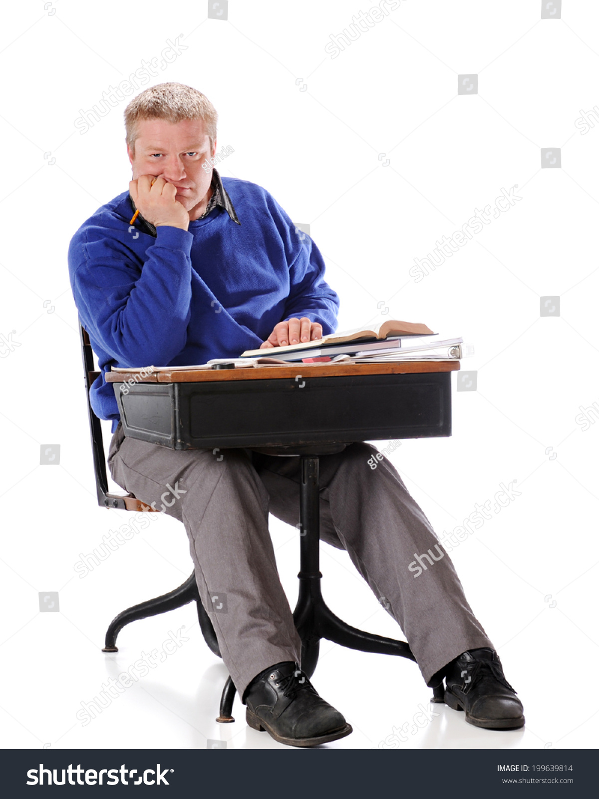 Mature Sitting Old School Desk Looking Stock Photo Edit Now