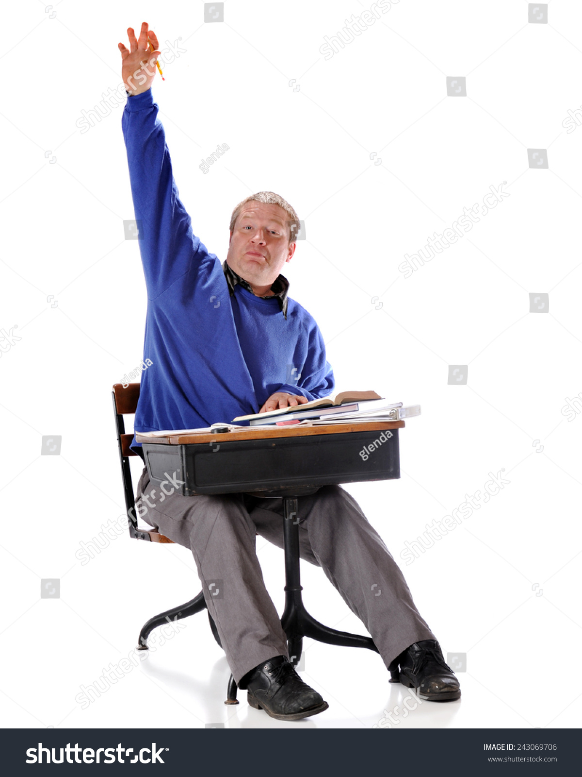 Mature Student Vigorously Raising His Hand Stock Photo Edit Now