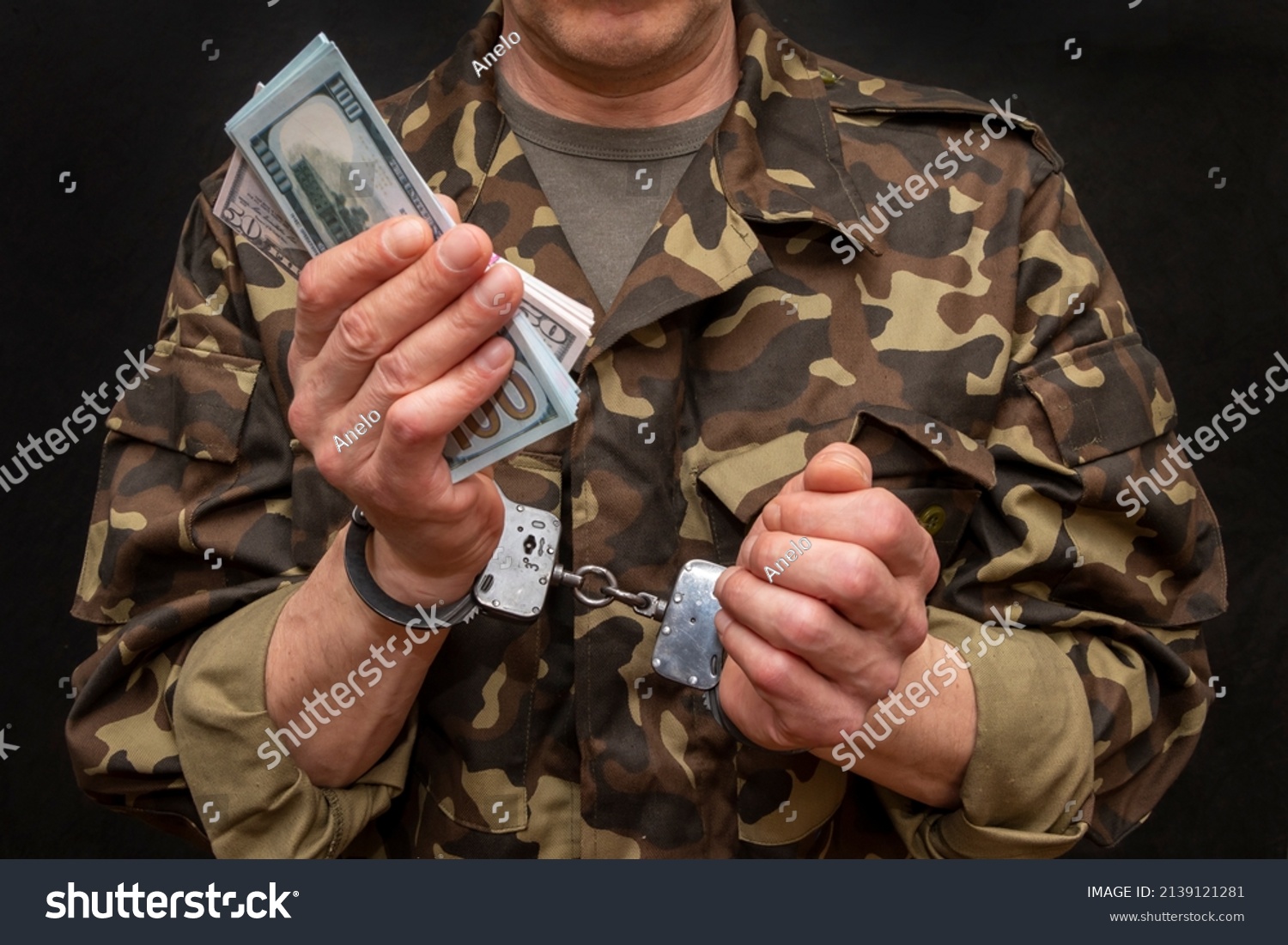 Military Soldier Officer Handcuffs Holds Bundles Stock Photo 2139121281 ...