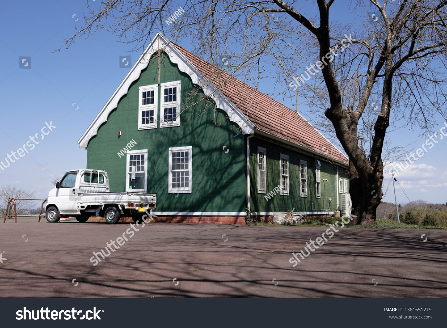 Mini Truck Parked Next Big Green Stock Photo Edit Now