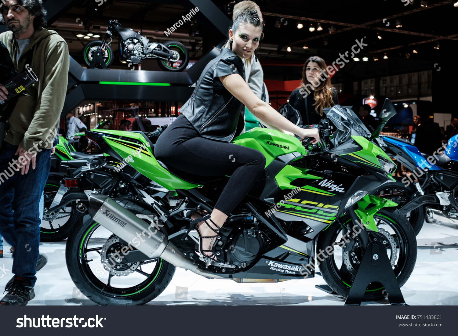 grå afsked is Model Sitting On Saddle Kawasaki Ninja Stock Photo (Edit Now) 751483861