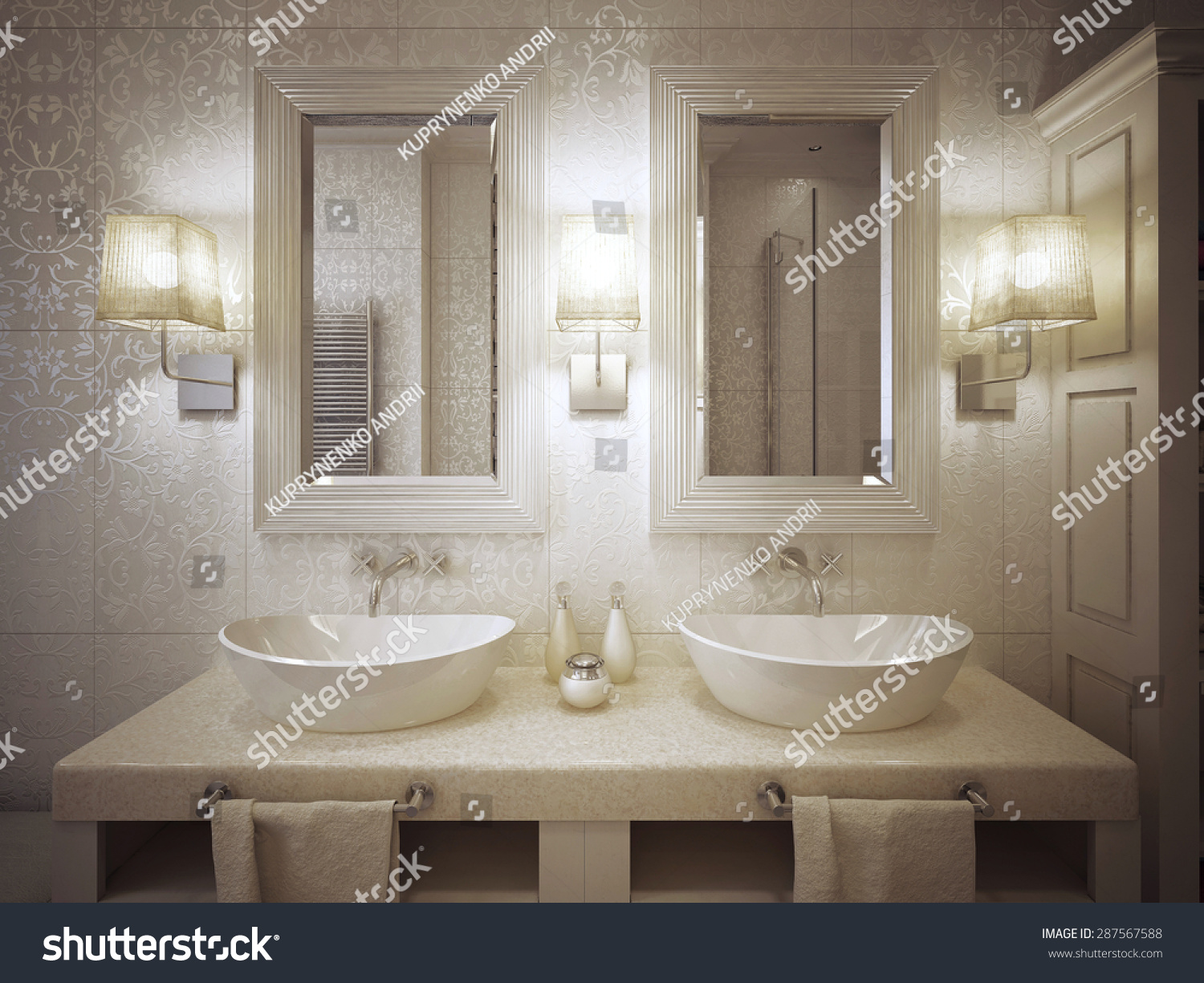 Modern Bathroom Two Sinks Console White Stock Illustration 287567588