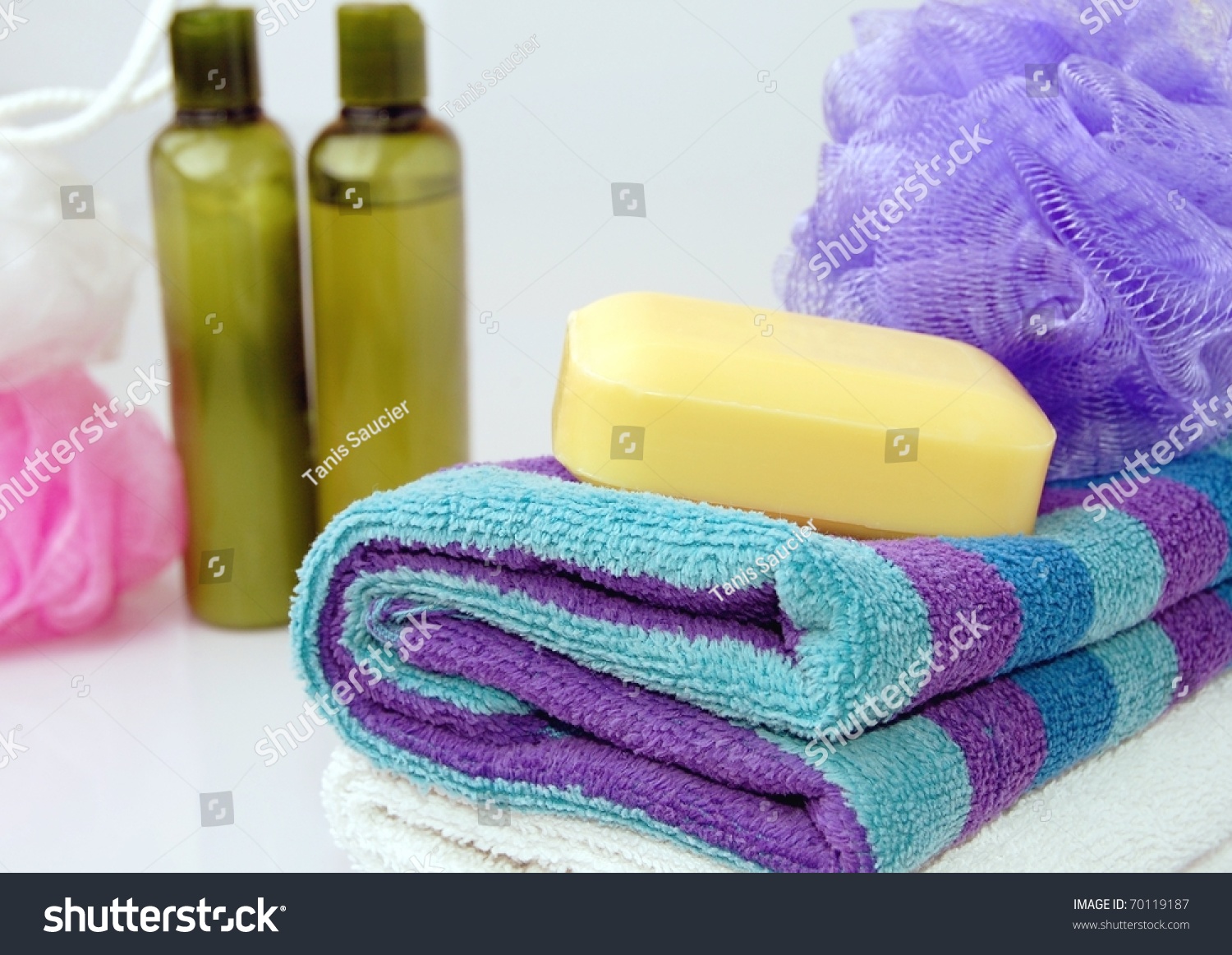 purple striped bath towels