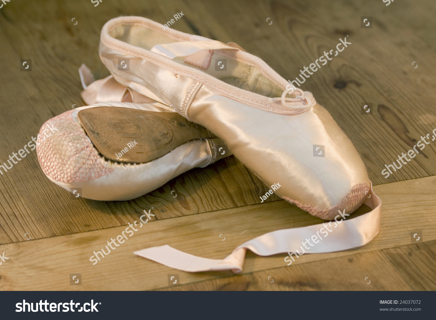 Pair Discarded Ballet Shoes On Wooden Stock Photo 24037072 - Shutterstock