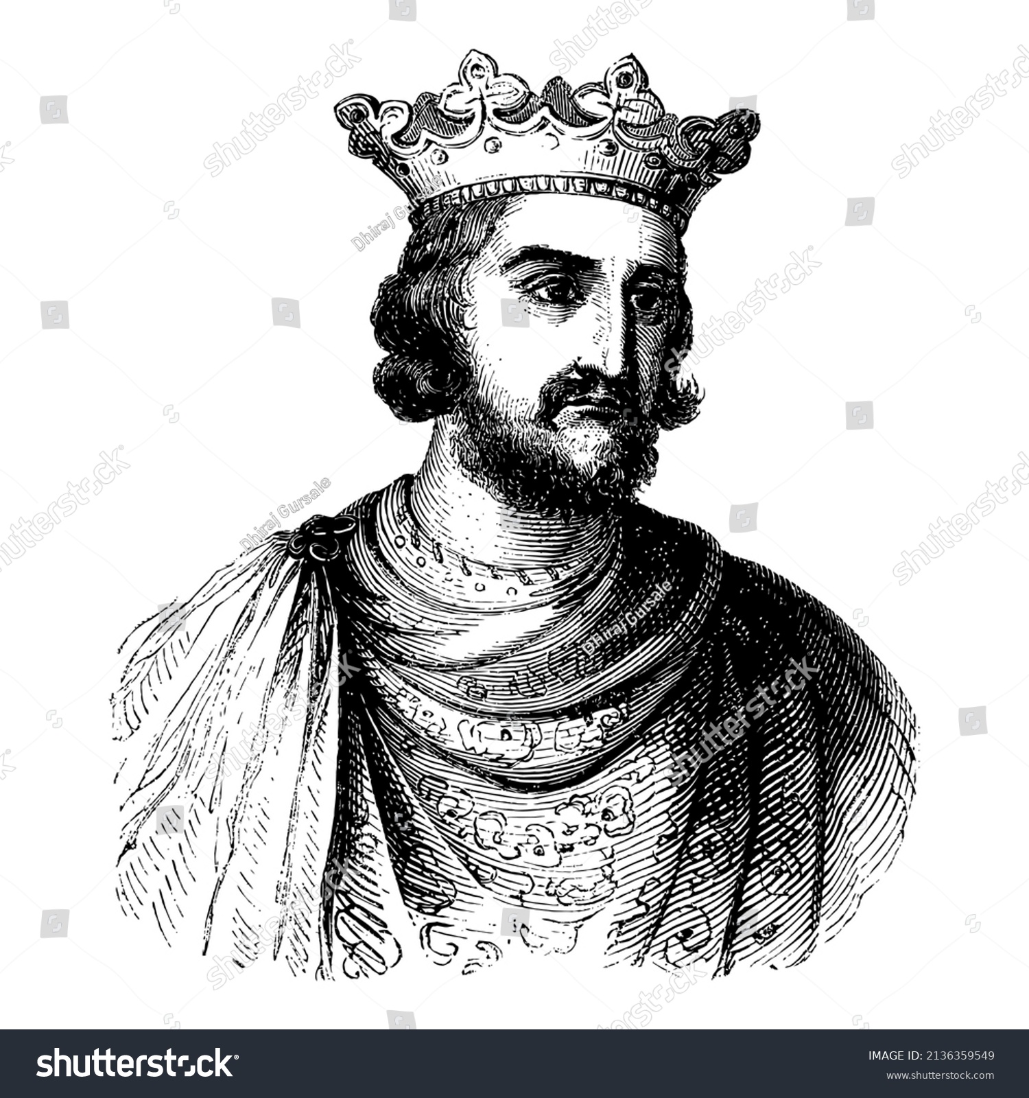 Pencil Sketch King Wearing Crown Stock Illustration 2136359549 ...