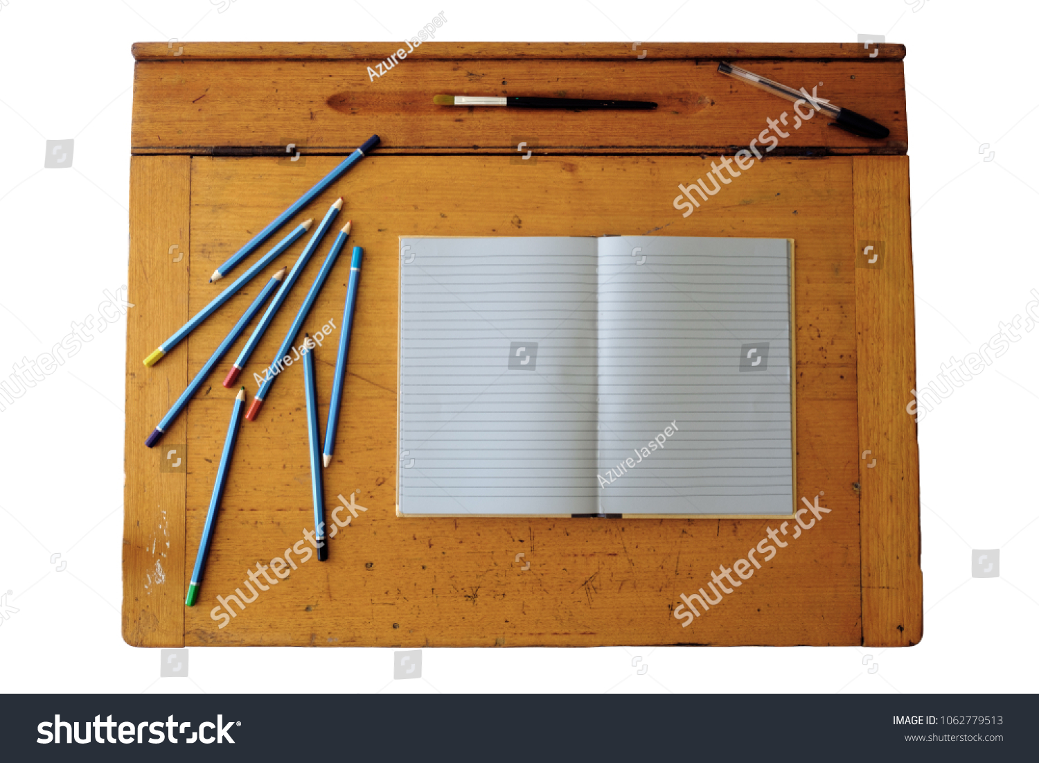 Photo Antique Wooden School Desk Featuring Stock Image Download Now