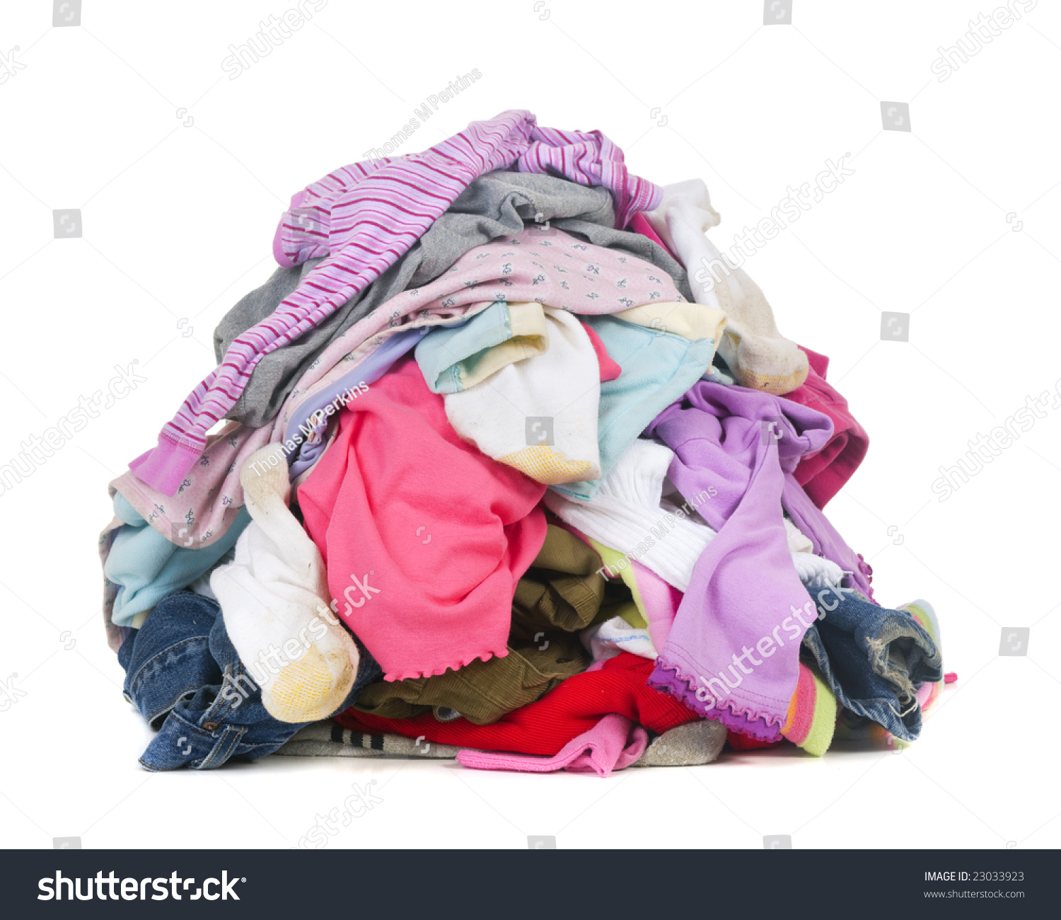 A Pile Of Dirty Laundry. Children'S Clothes Never End. Isolated On ...