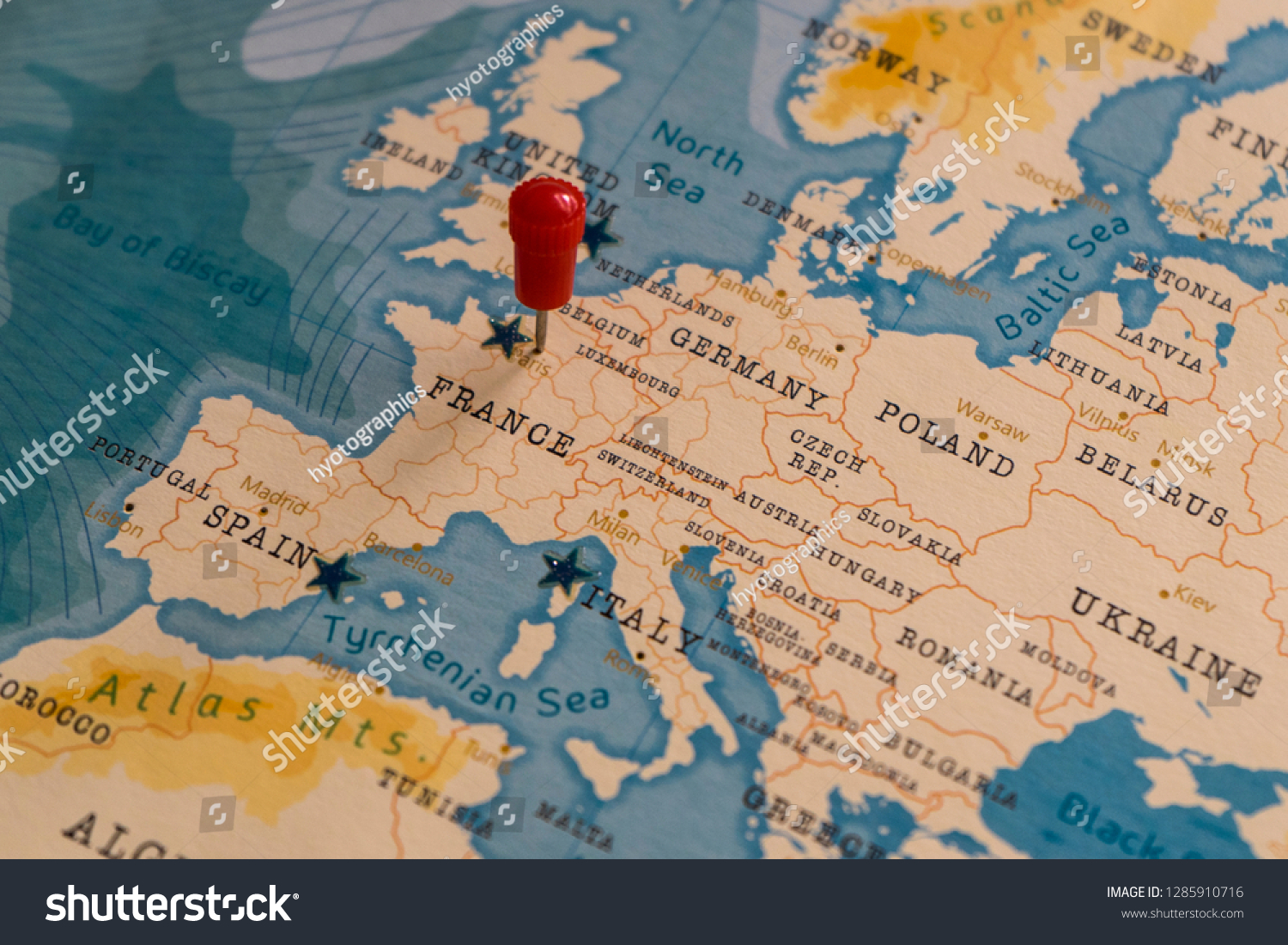 Stock Photo A Pin On Paris France In The World Map 1285910716 
