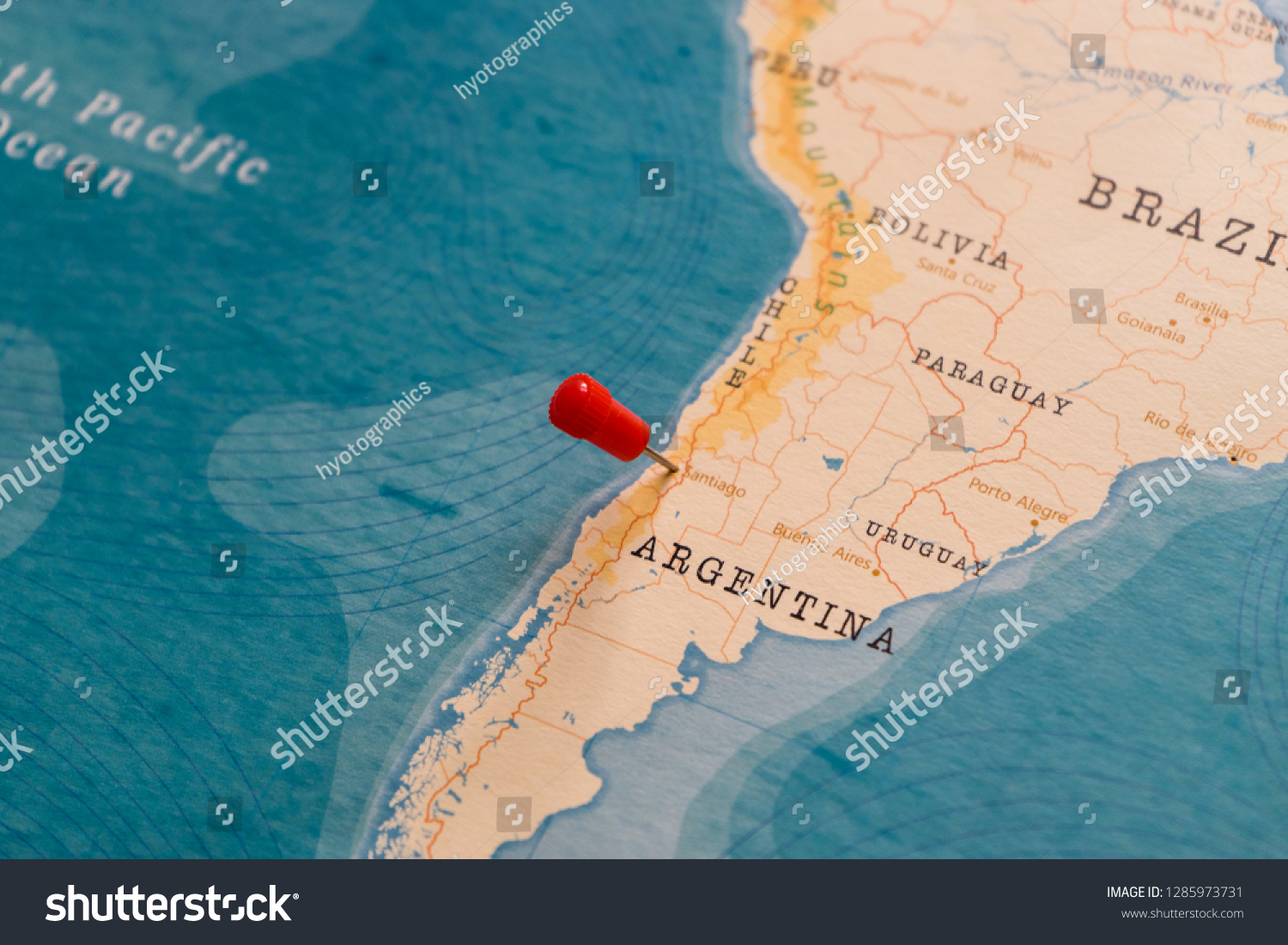 Santiago On World Map Pin On Santiago Chile World Map Stock Photo 1285973731 | Shutterstock