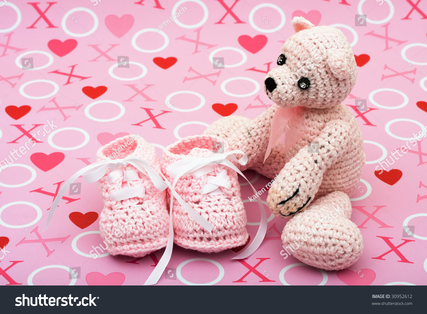 Pink Handmade Teddy Bear Baby Booties Stock Photo Edit Now