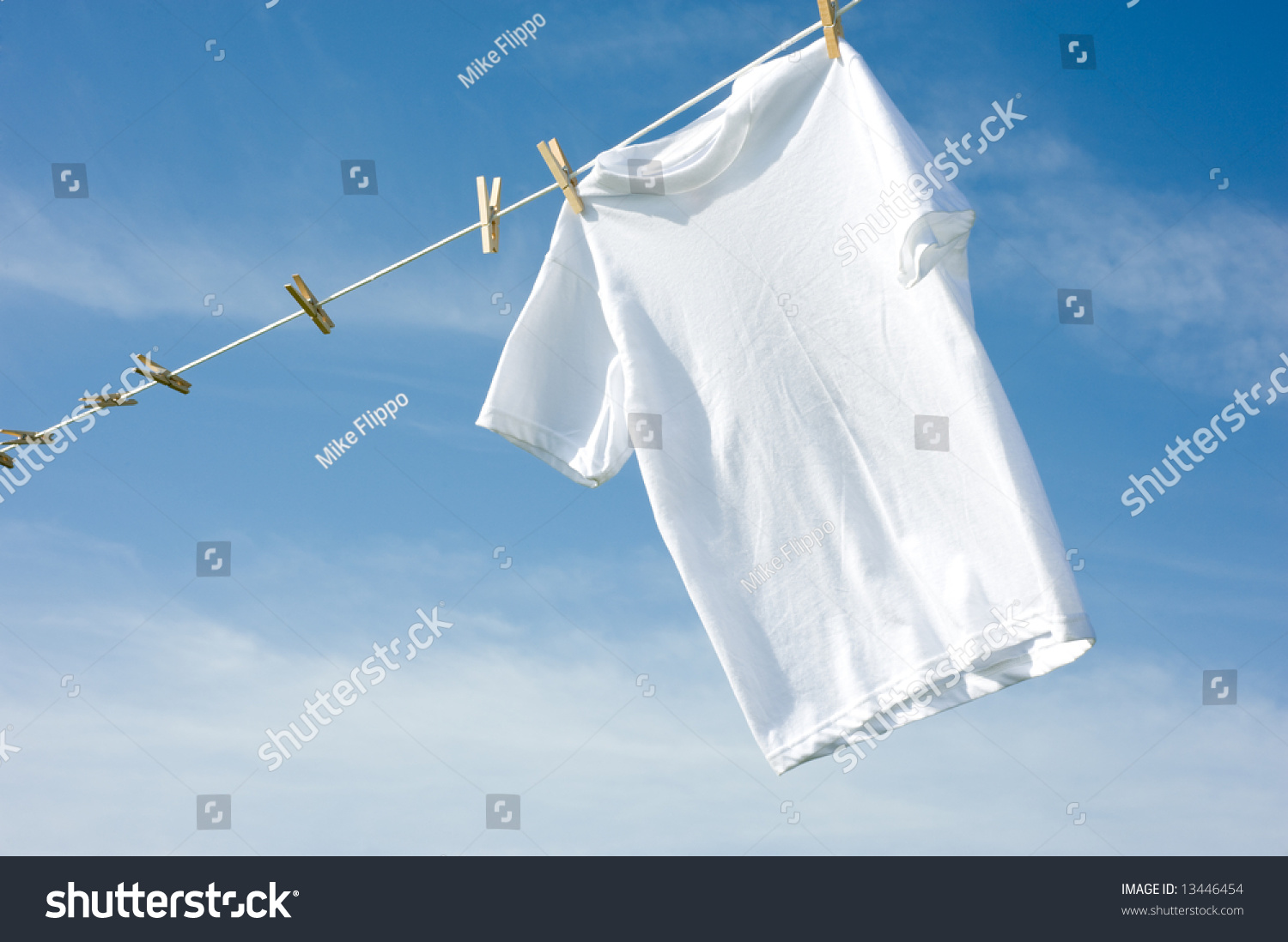 Plain White Tshirt Hanging On Clothesline Stock Photo 13446454 ...