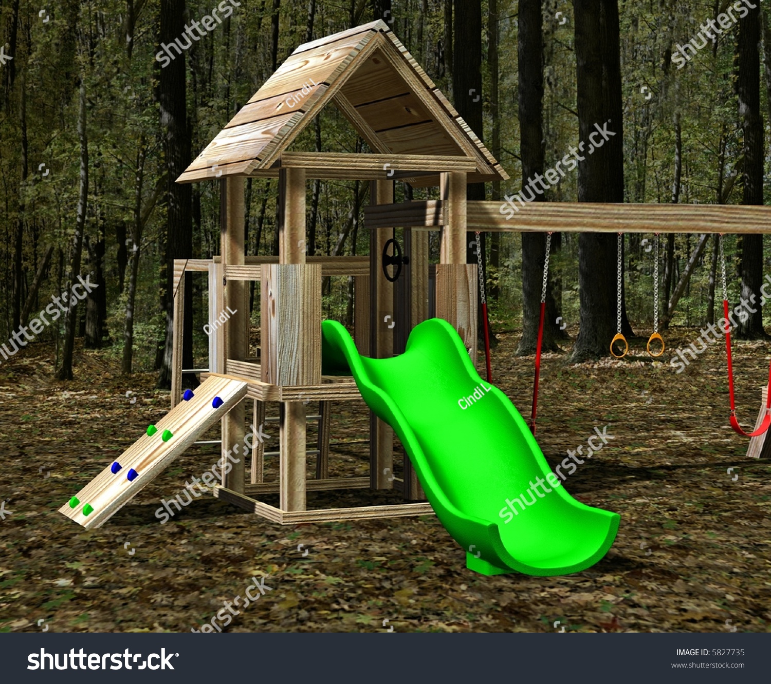 Playground Kids Includes Tire Swing Swings Stock Illustration