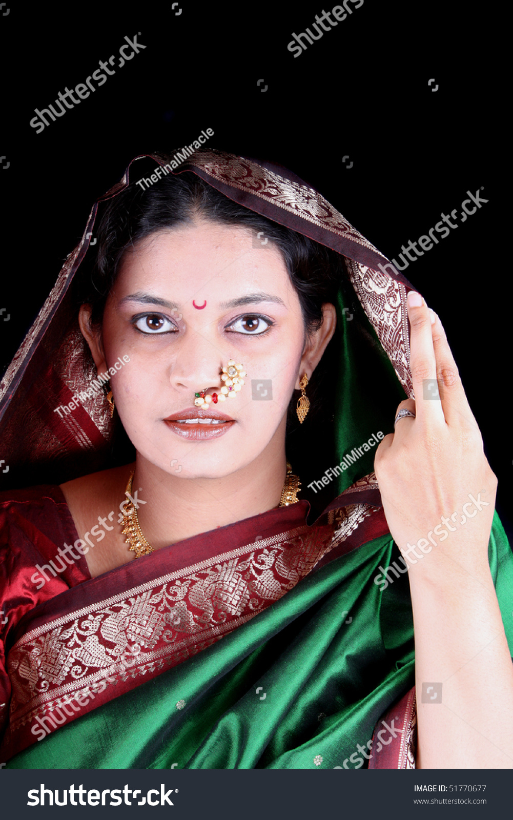 Portrait Beautiful Marathi Indian Woman Traditional Stock Photo