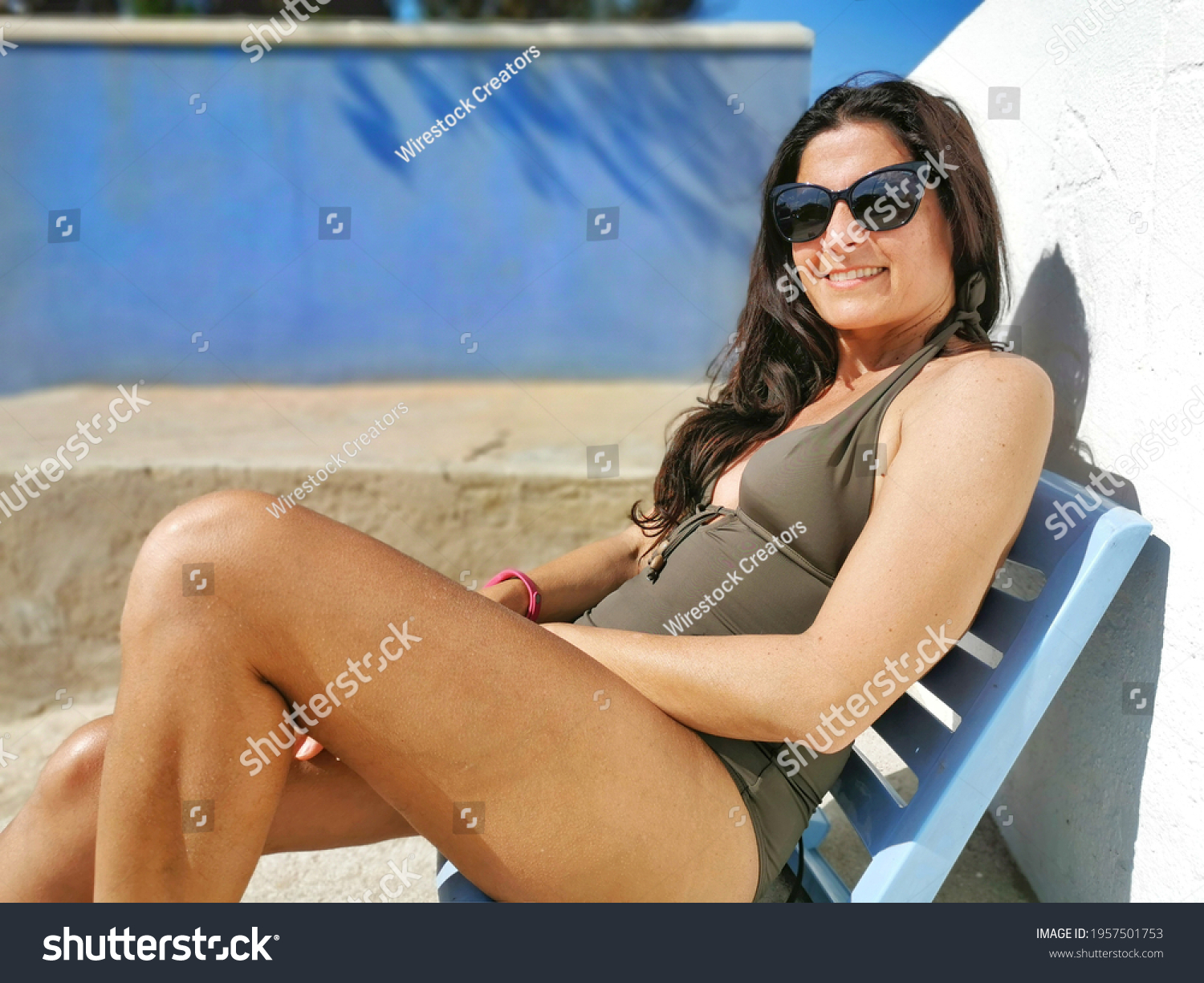 Portrait Brunette Middleaged Spanish Woman Sunbathing Stock Photo Shutterstock