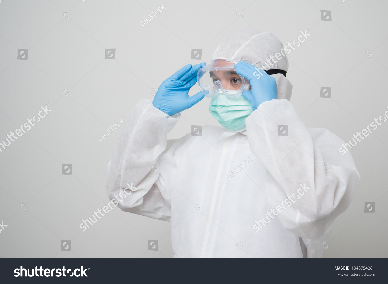 Portrait Virologist Wearing Ppe Suit Touching Stock Photo 1843754281 ...