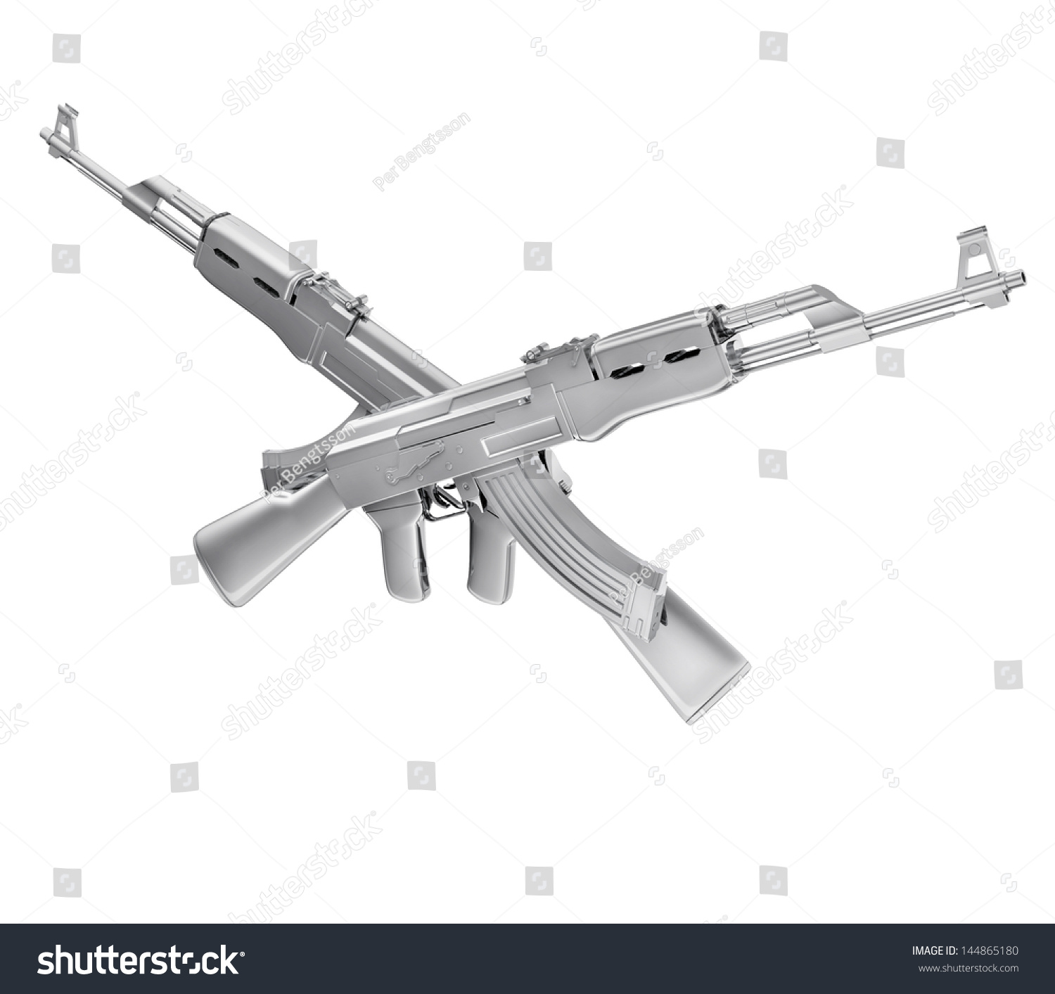 A Realistic Rendering Of Two Silver Crossed Machine Guns (Ak 47 ...