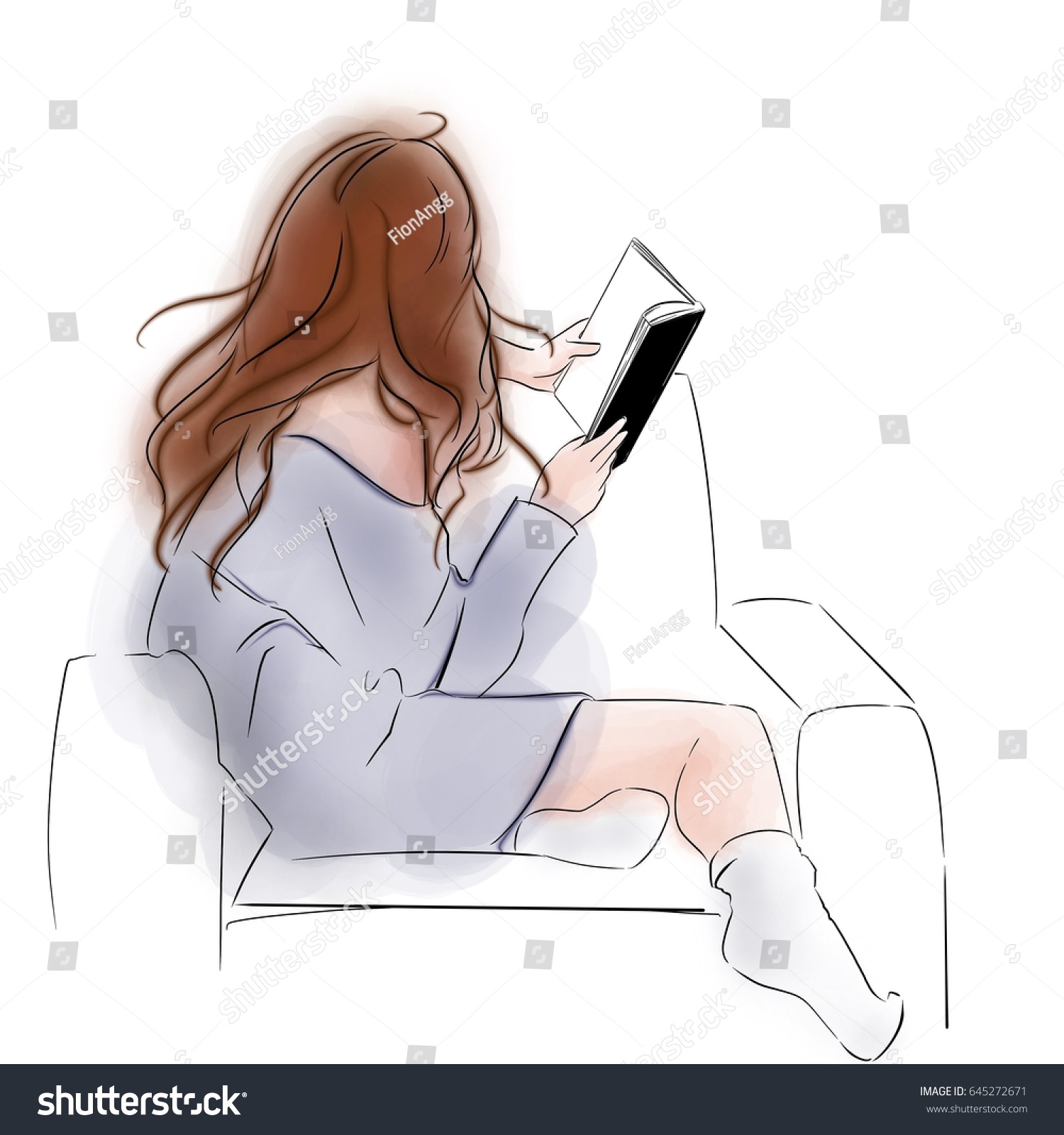 Red Head Girl Sitting On Sofa Stock Illustration 645272671 - Shutterstock