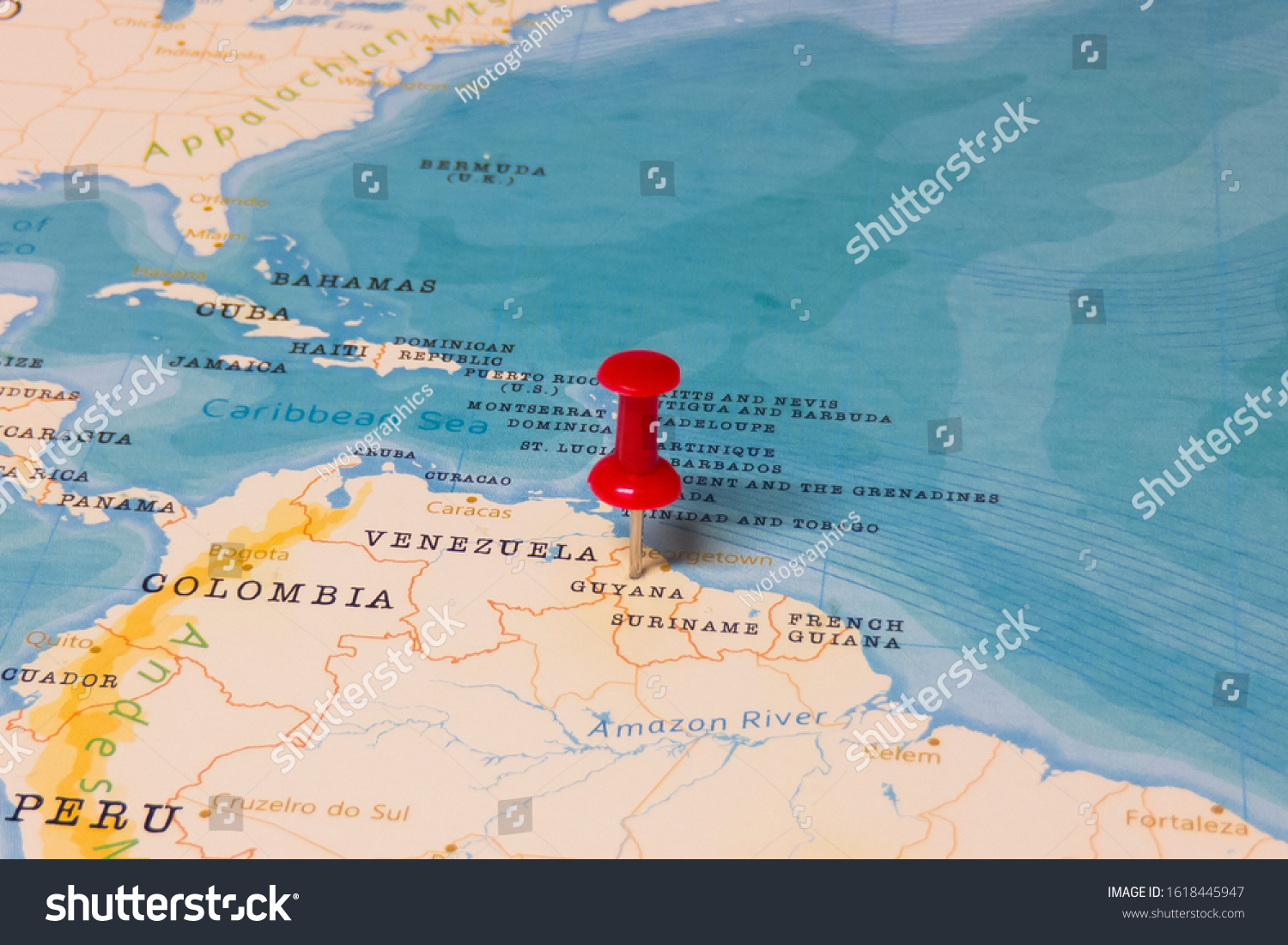 Red Pin On Guyana World Map Stock Photo (Edit Now) 1618445947