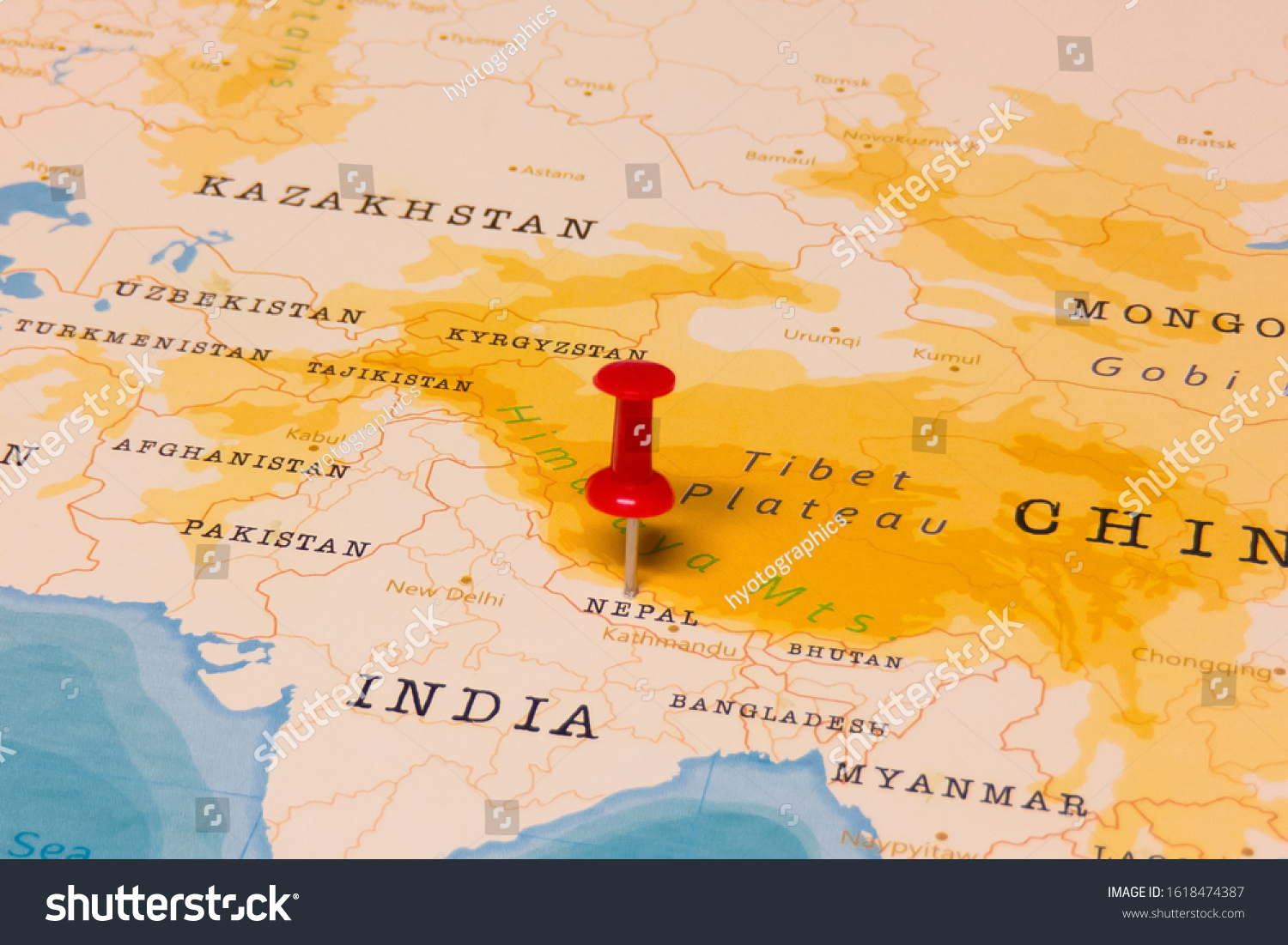 Red Pin On Nepal World Map Stock Photo 1618474387 | Shutterstock