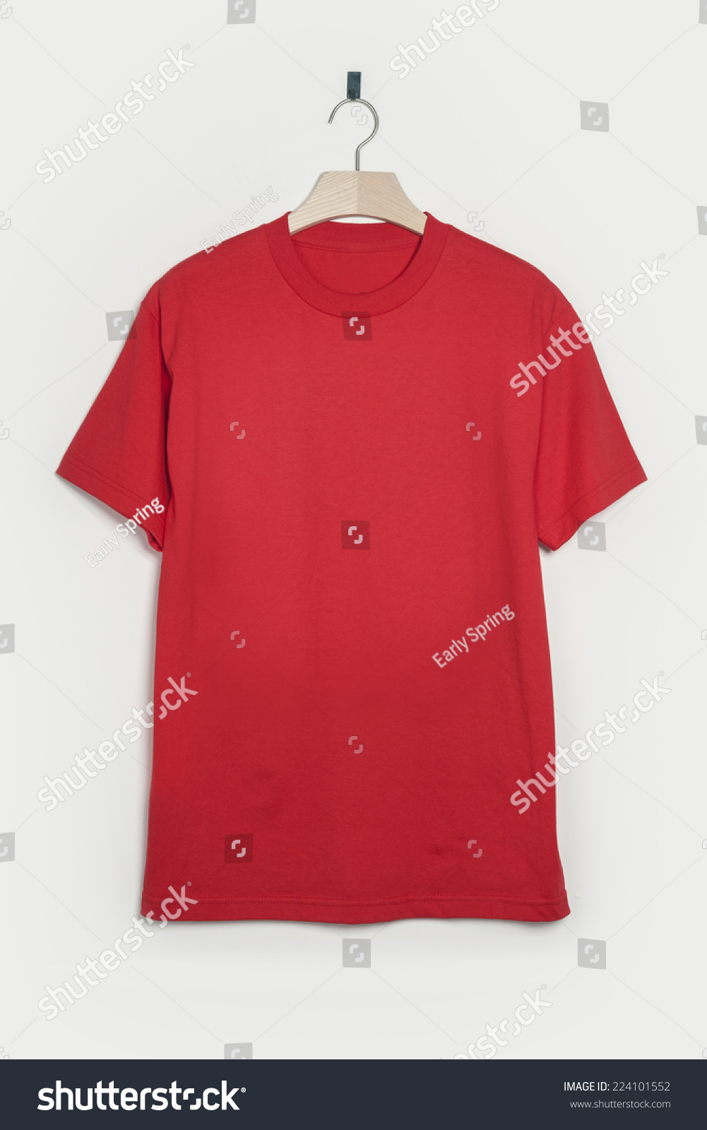 A Red Shirt Front Side With Wooden Hanger Isolated White. Stock Photo ...