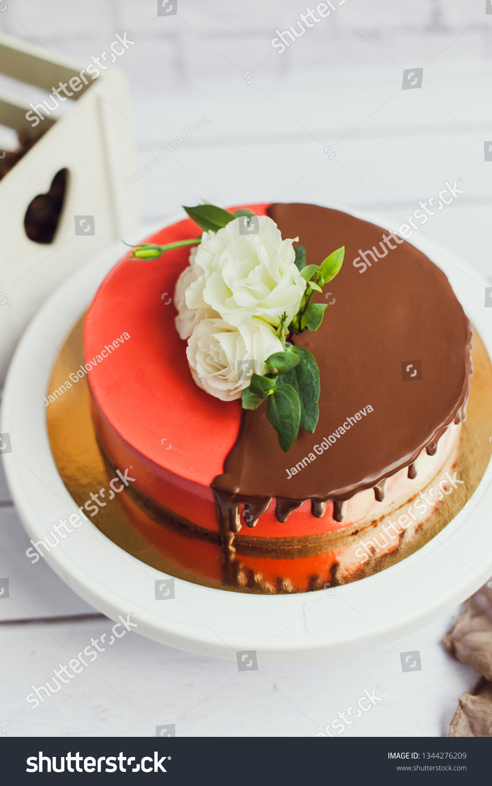 Red Velvet Cake Half Covered Chocolate Stock Photo Edit Now