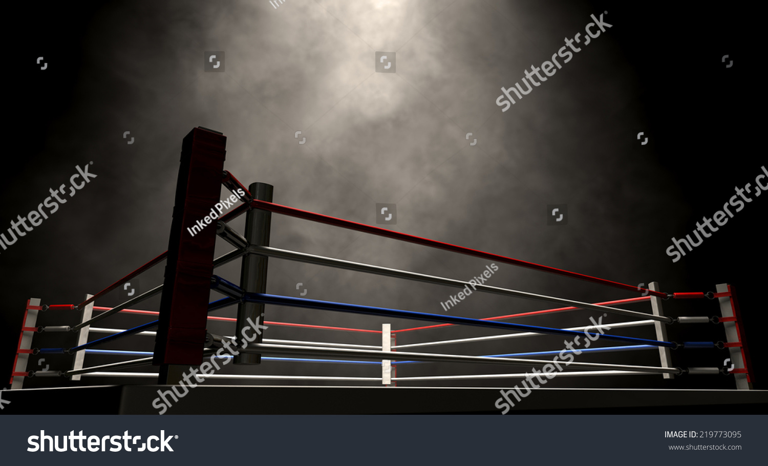 A Regular Boxing Ring Surrounded By Ropes Spotlit In The Middle On An ...