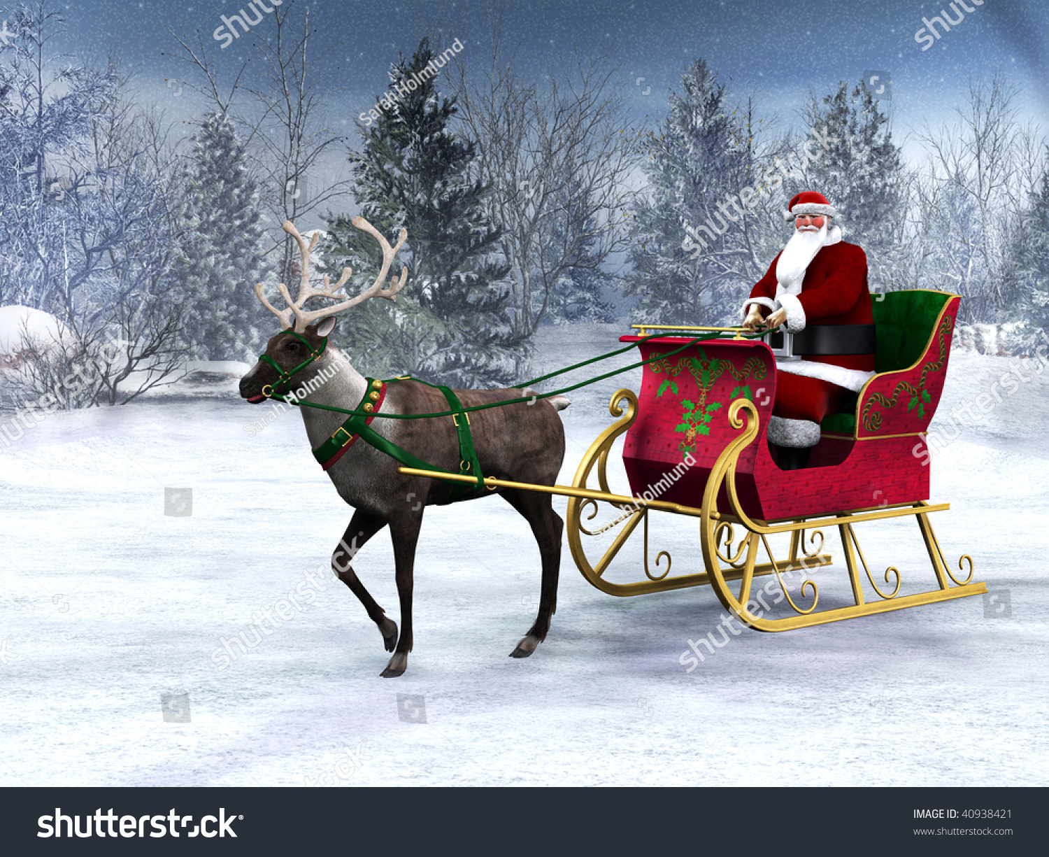 Reindeer Pulling Sleigh Santa Claus It Stock Illustration 40938421 ...