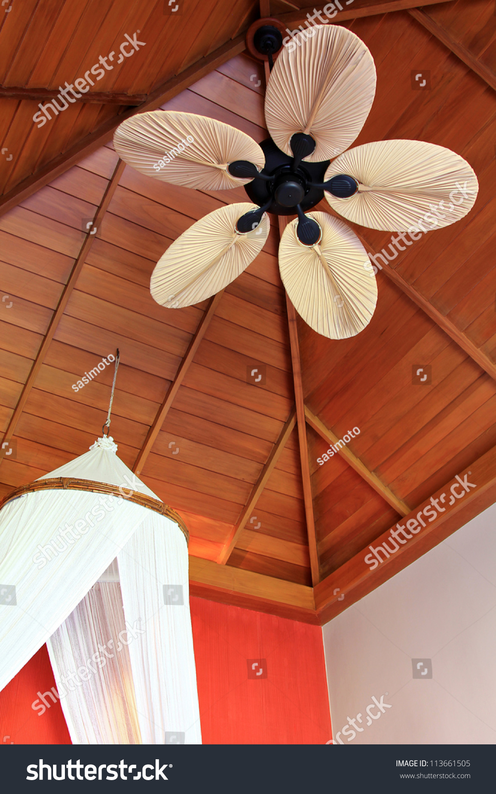Room Decorated Asian Style Architecture Palm Stock Photo 113661505 ... - A Room decorated with Asian style architecture, with Palm Leaf Shaped Ceiling  Fan Blade and